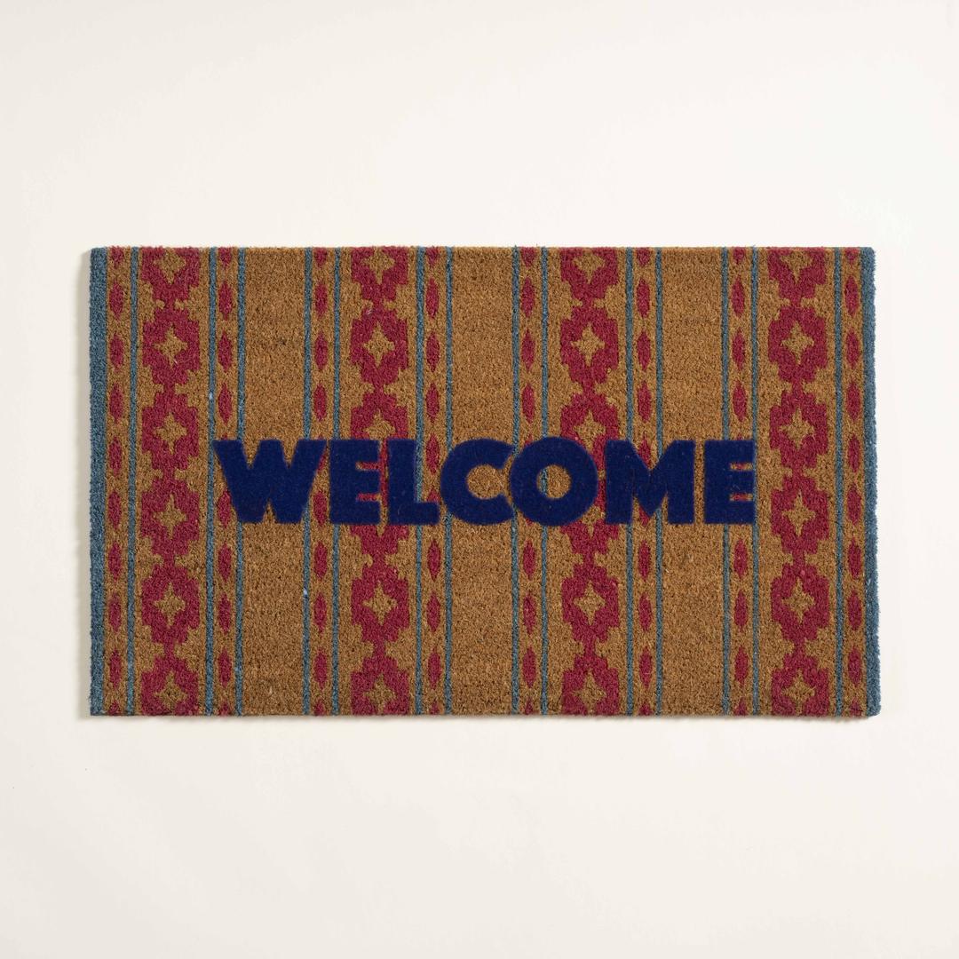 Kerala Çizgi Hindistan Cevizi Lifi Kapı Önü Paspası 45x75 Cm Fuşya