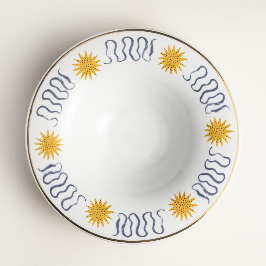 Lublın Porselen Makarna Tabağı 30x30x6.5 Cm Lacıvert - Sarı