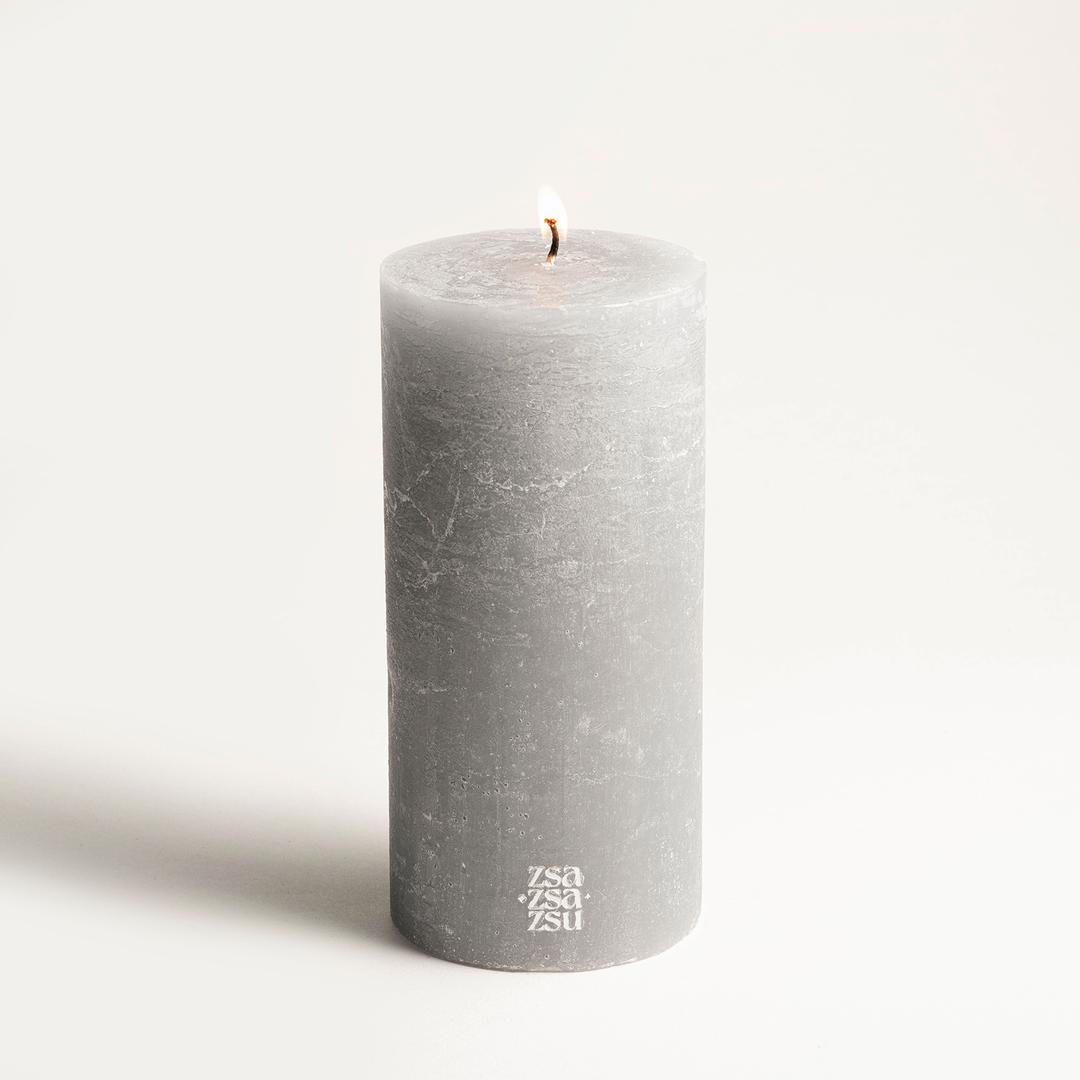 Deurne Parafın Mum 9x9x19 Cm Gri