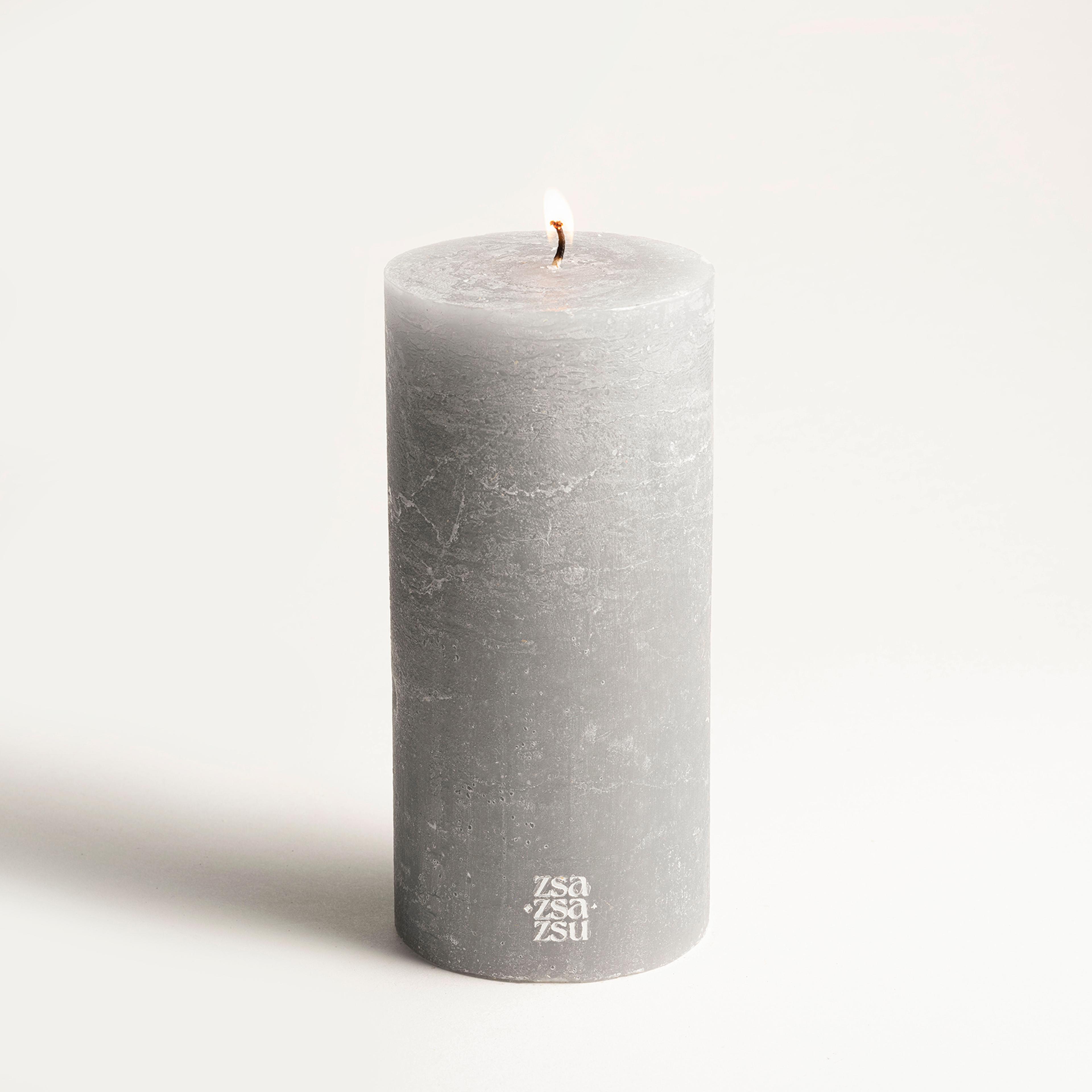 Deurne Parafın Mum 9x9x19 Cm Gri