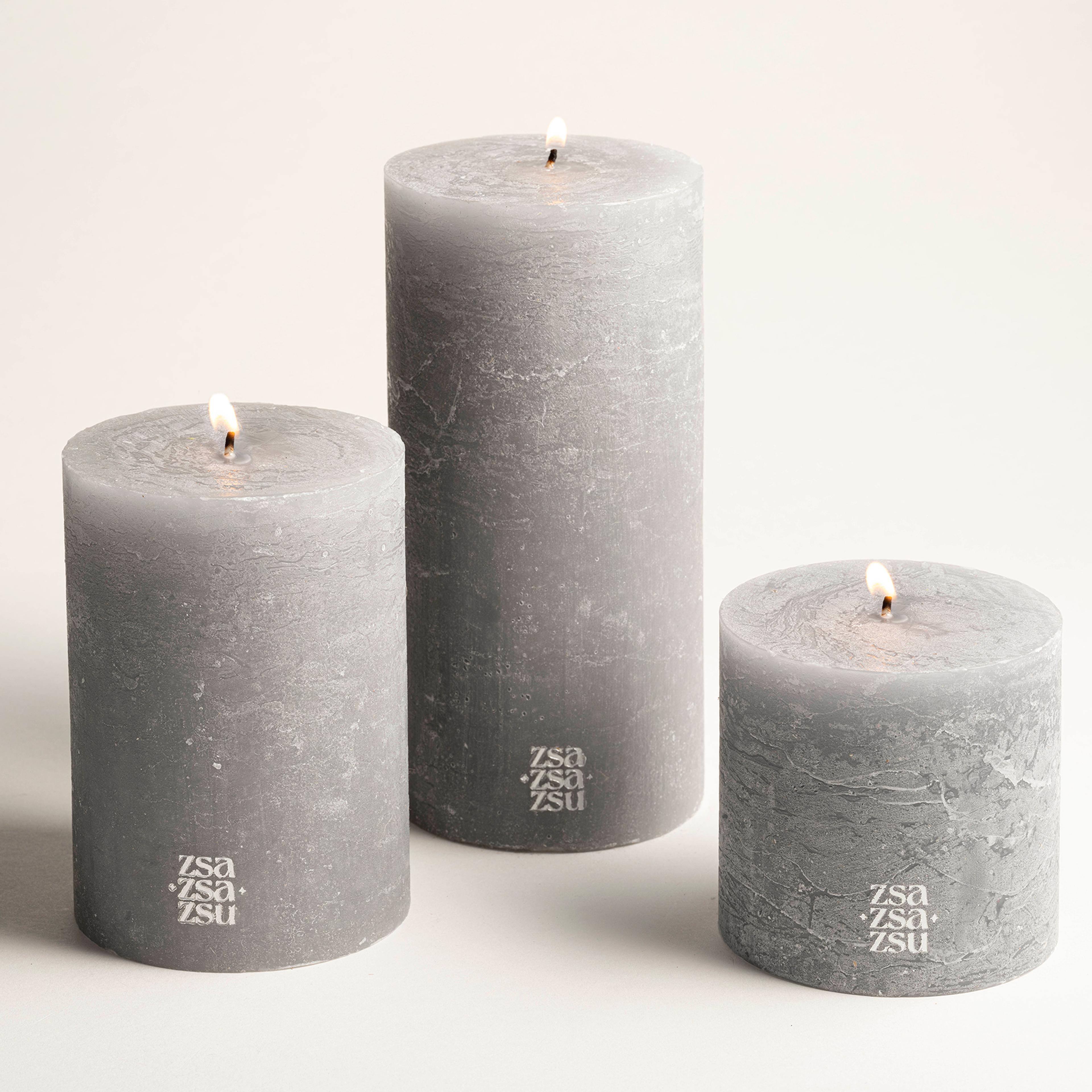 Deurne Parafın Mum 9x9x19 Cm Gri