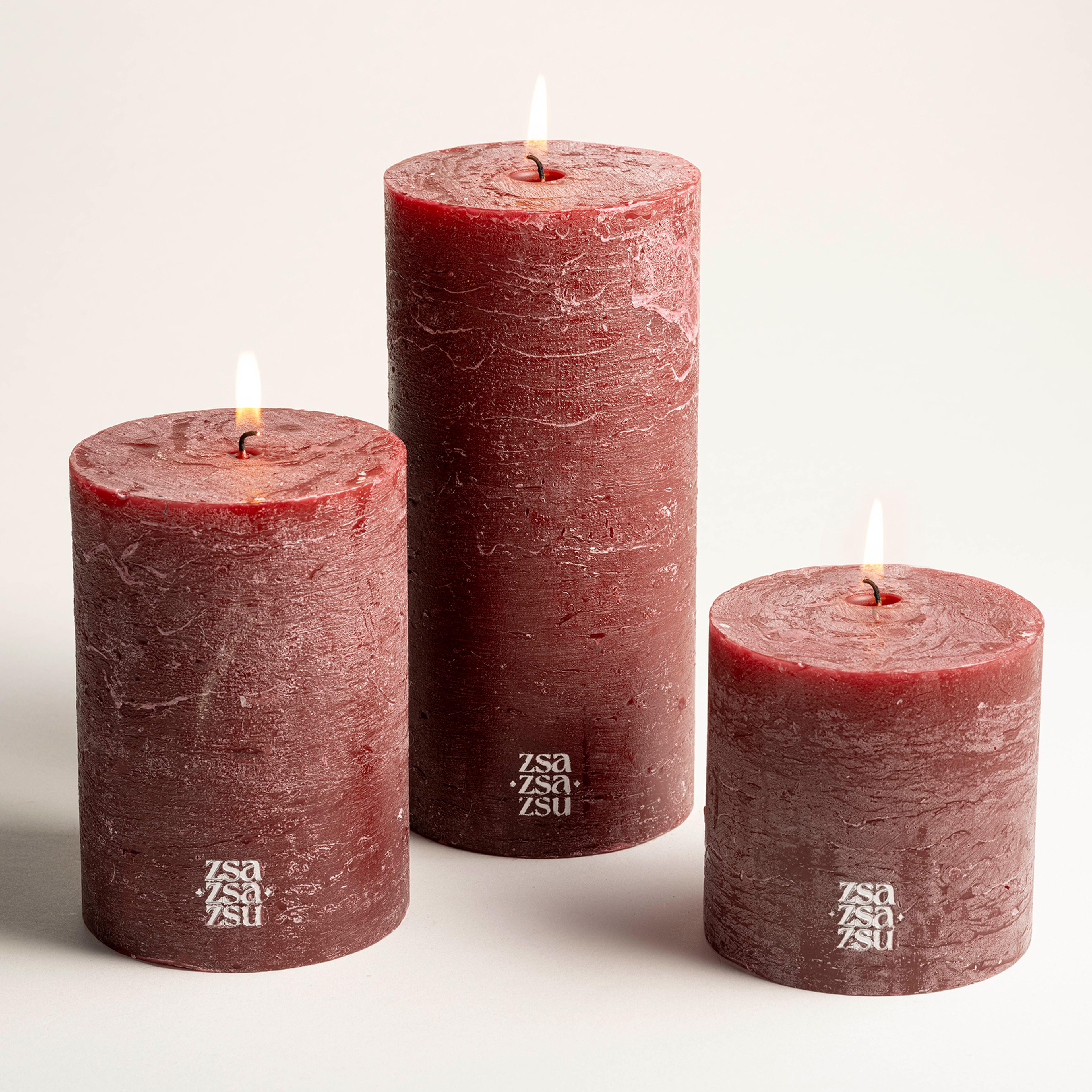 Deurne Parafın Mum 9x9x9 Cm Bordo