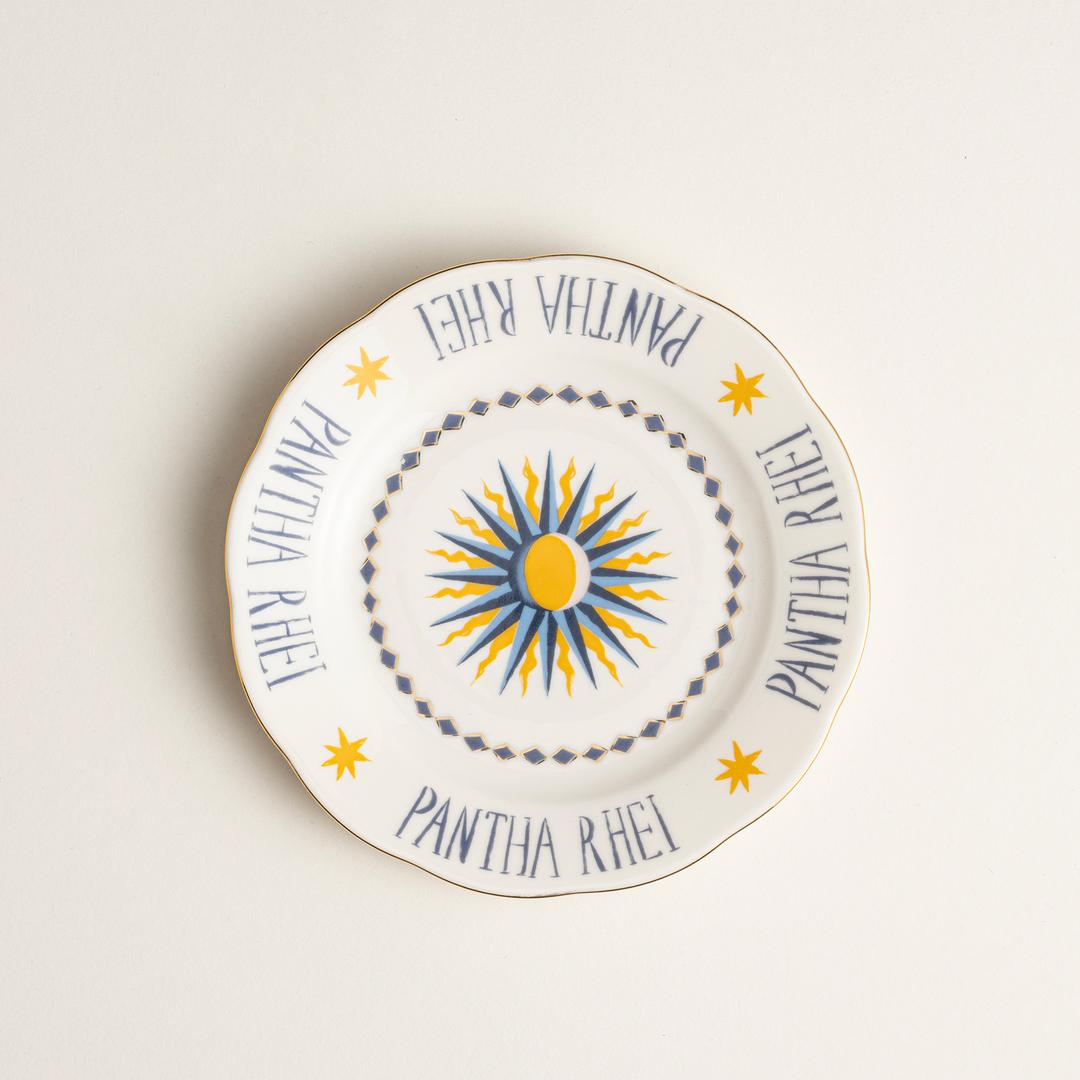 Emet Porselen Pasta Tabağı 20x20x2.4 Cm Mavi - Altın