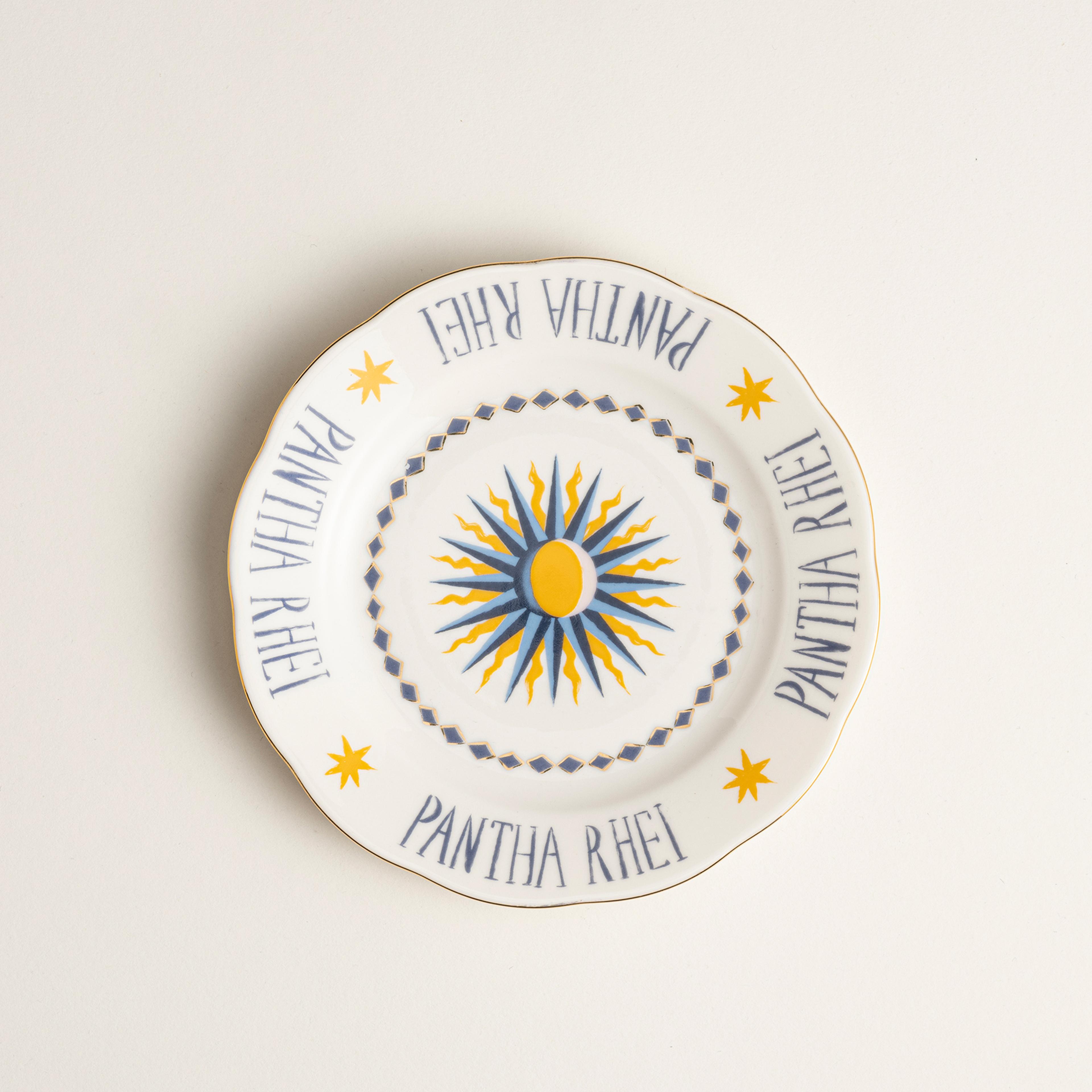 Emet Porselen Pasta Tabağı 20x20x2.4 Cm Mavi - Altın