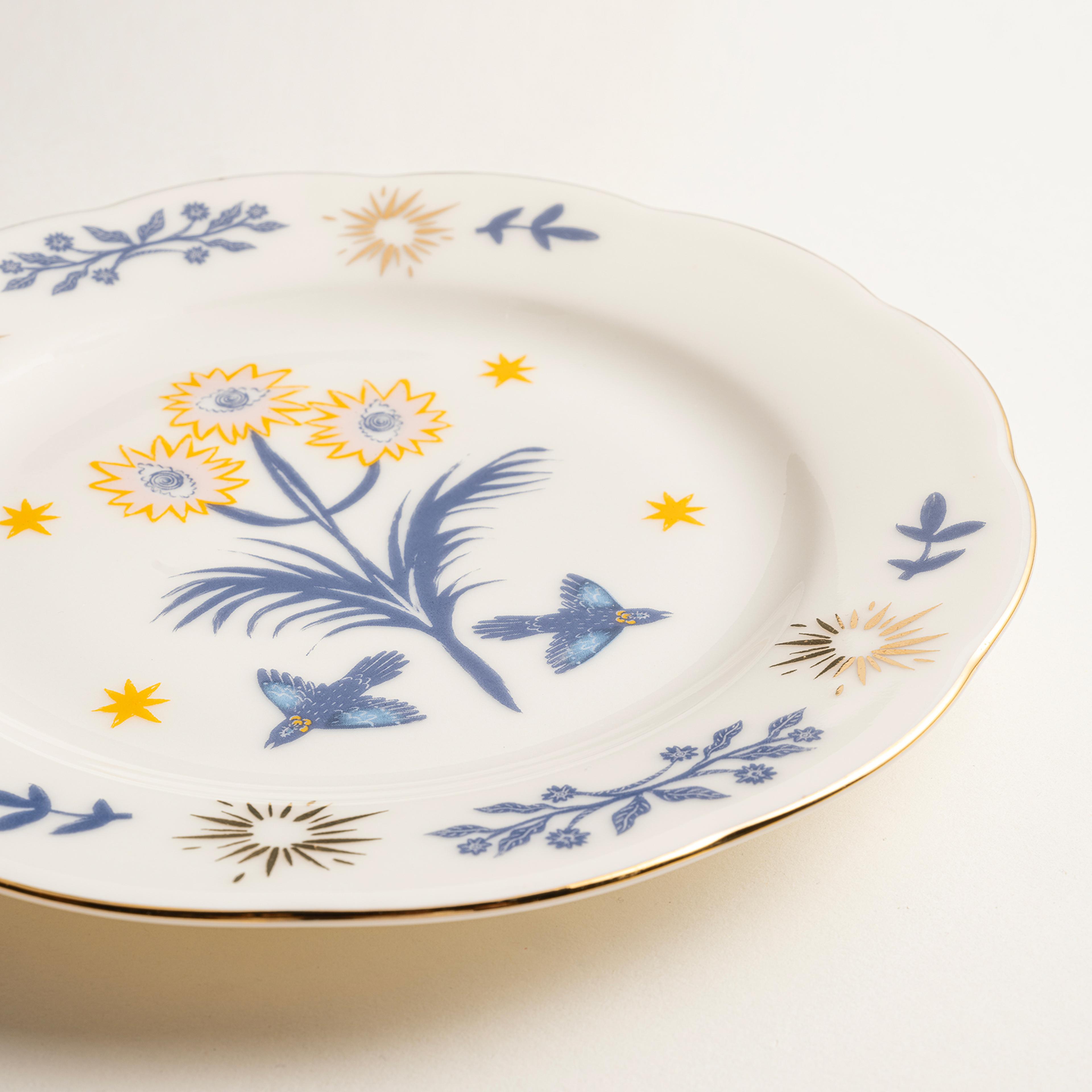 Emet Porselen Pasta Tabağı 20x20x2.4 Cm Mavi - Pembe