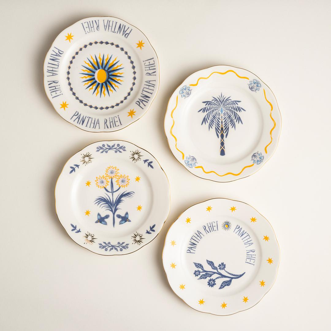 Emet Porselen Pasta Tabağı 20x20x2.4 Cm Mavi - Pembe