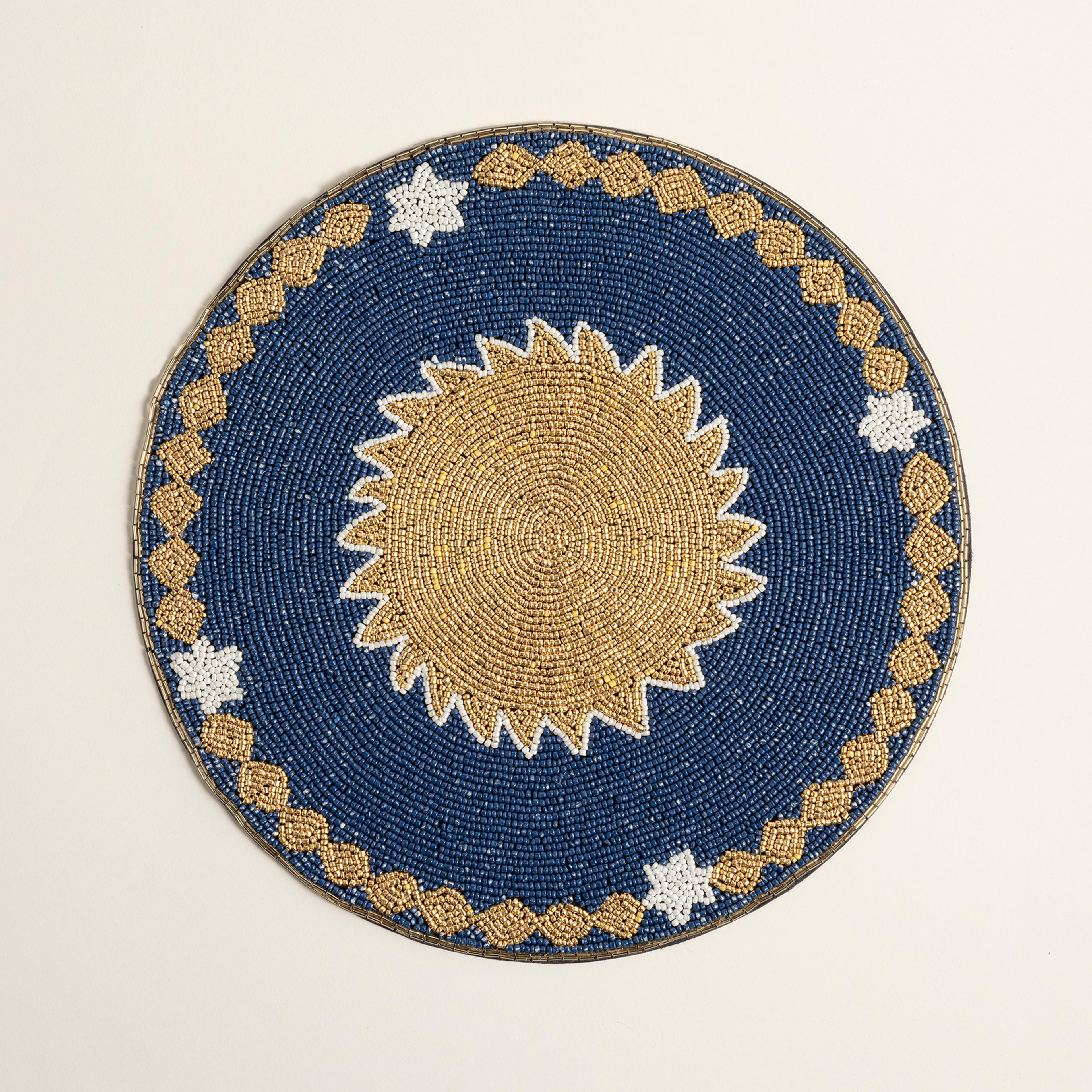 Khanpur Cam Boncuk Amerikan Servis 36 Cm Mavi -altın