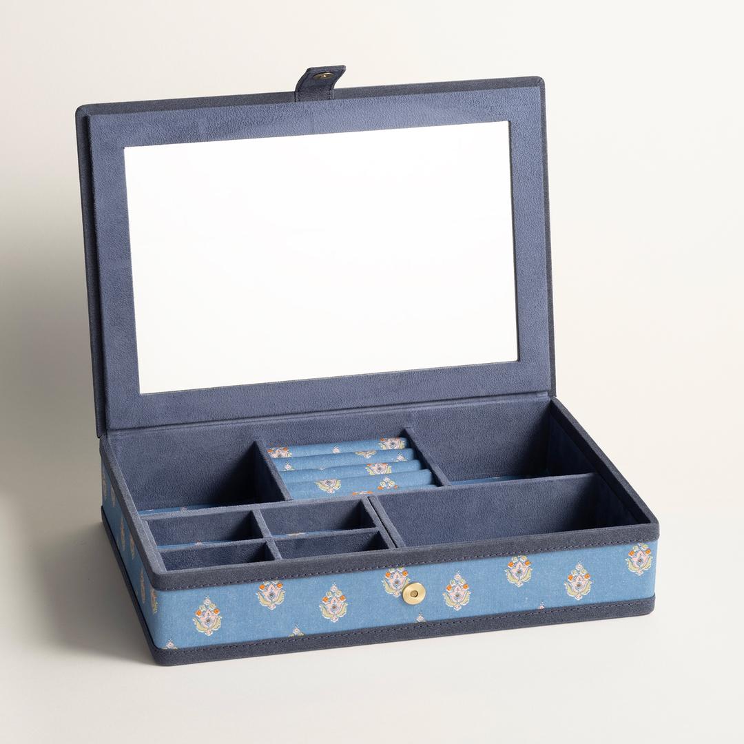 Noıda Baskılı Pamuk Dekoratif Kutu 32.80x21.60 Cm Mavi