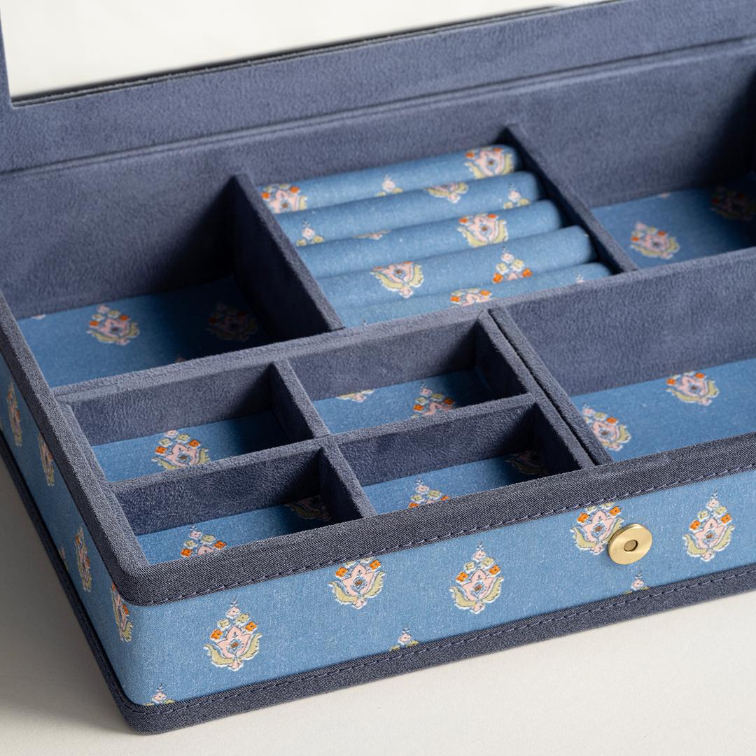 Noıda Baskılı Pamuk Dekoratif Kutu 32.80x21.60 Cm Mavi