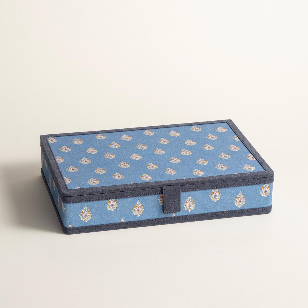 Noıda Baskılı Pamuk Dekoratif Kutu 32.80x21.60 Cm Mavi