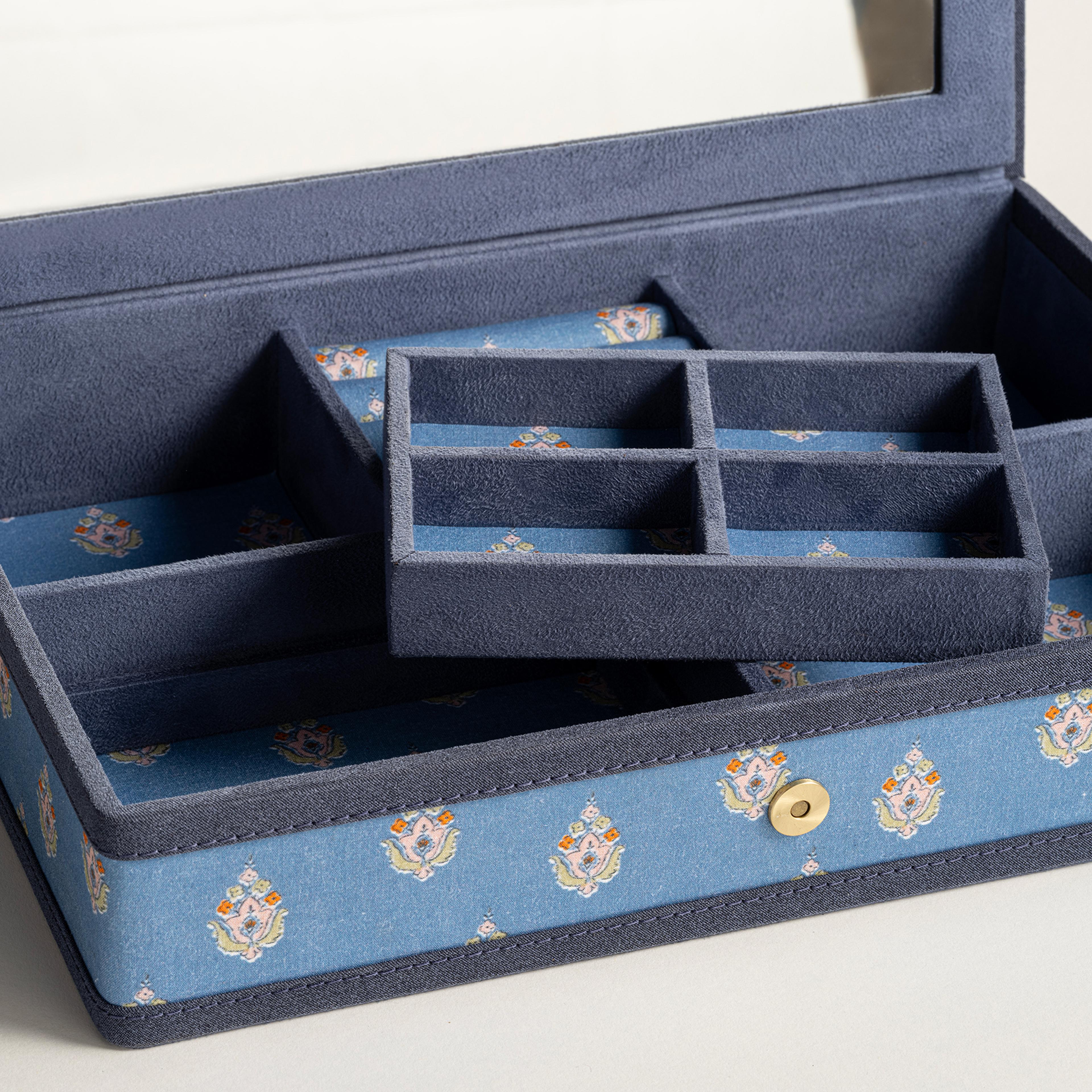 Noıda Baskılı Pamuk Dekoratif Kutu 32.80x21.60 Cm Mavi