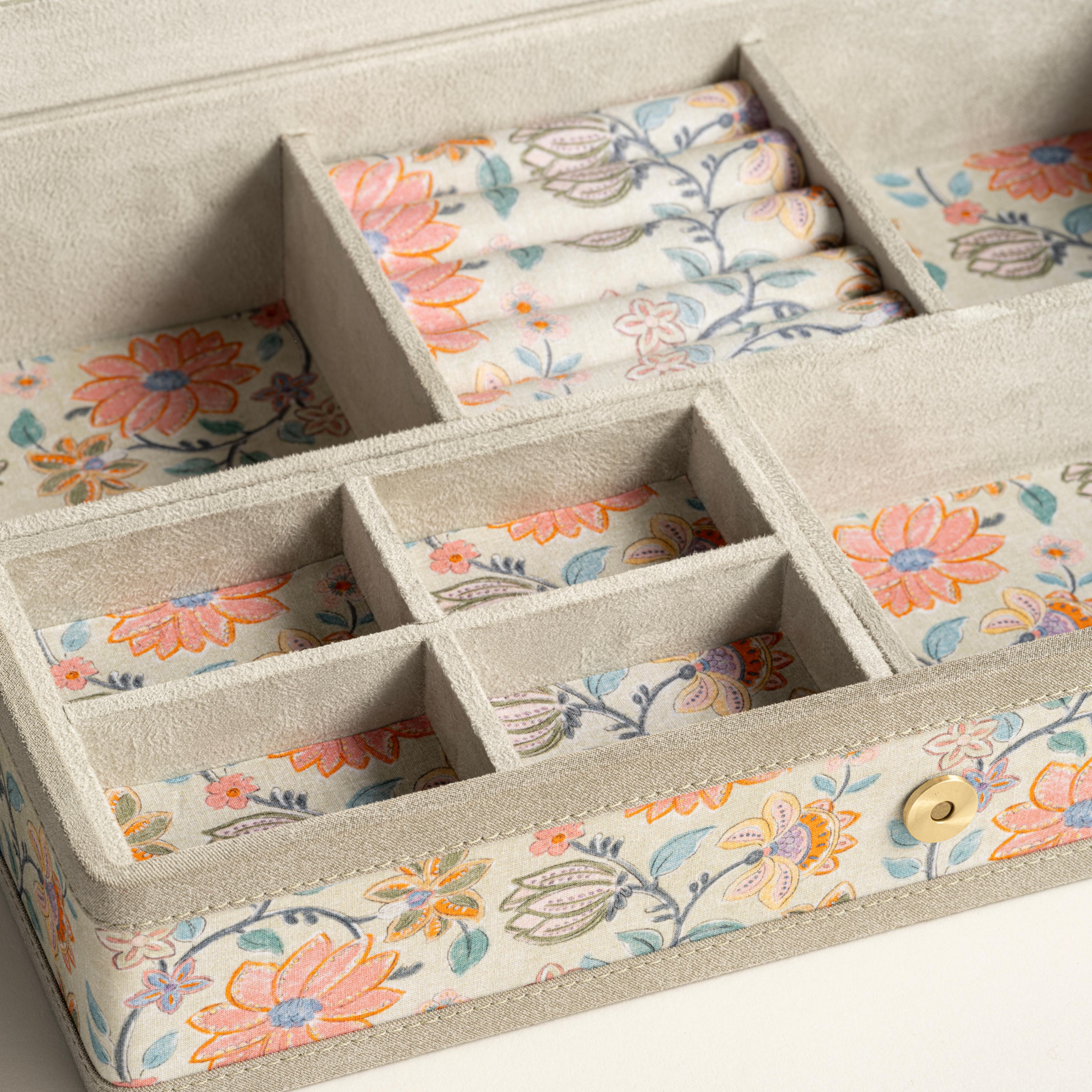 Noıda Baskılı Pamuk Dekoratif Kutu 32.80x21.60 Cm Yeşil