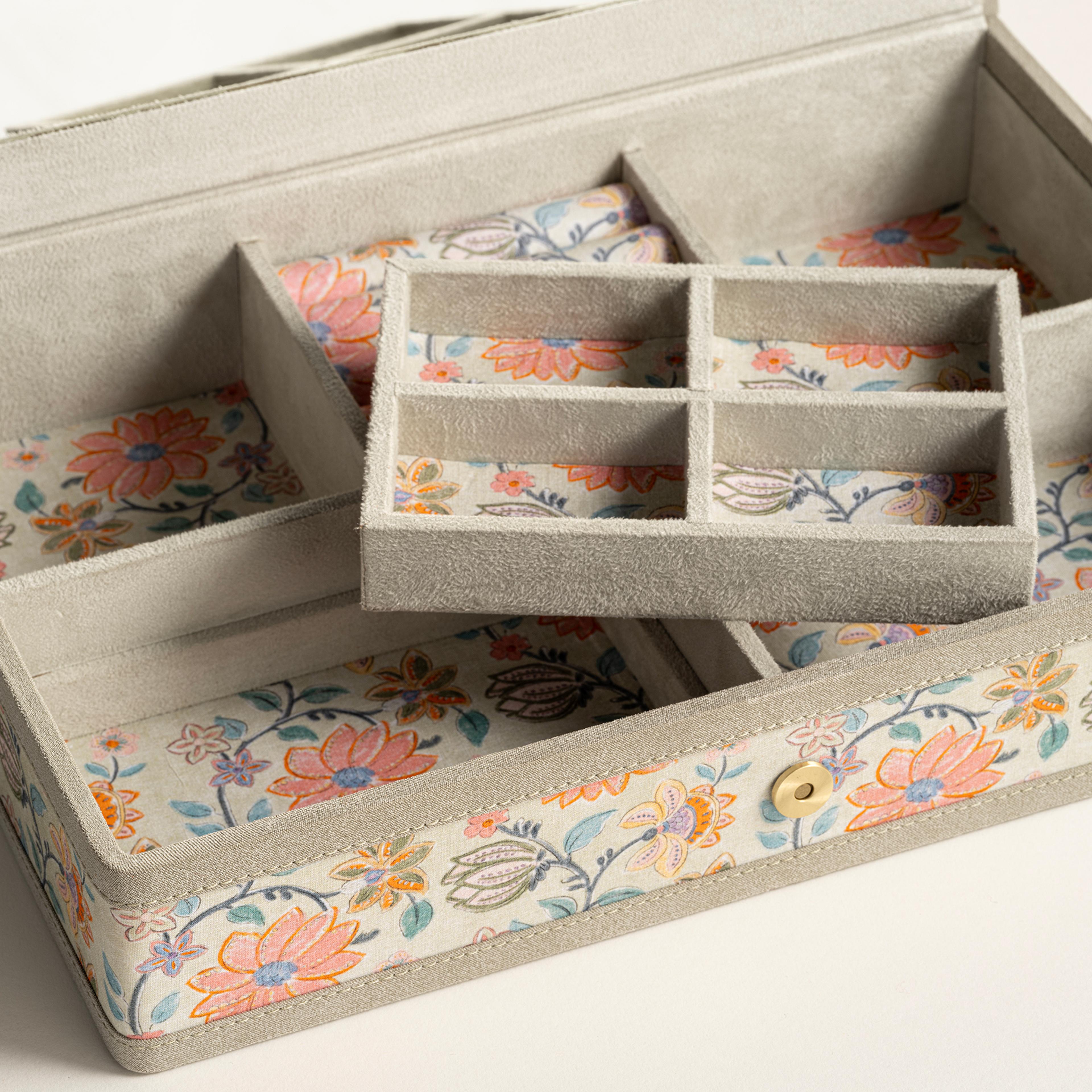 Noıda Baskılı Pamuk Dekoratif Kutu 32.80x21.60 Cm Yeşil