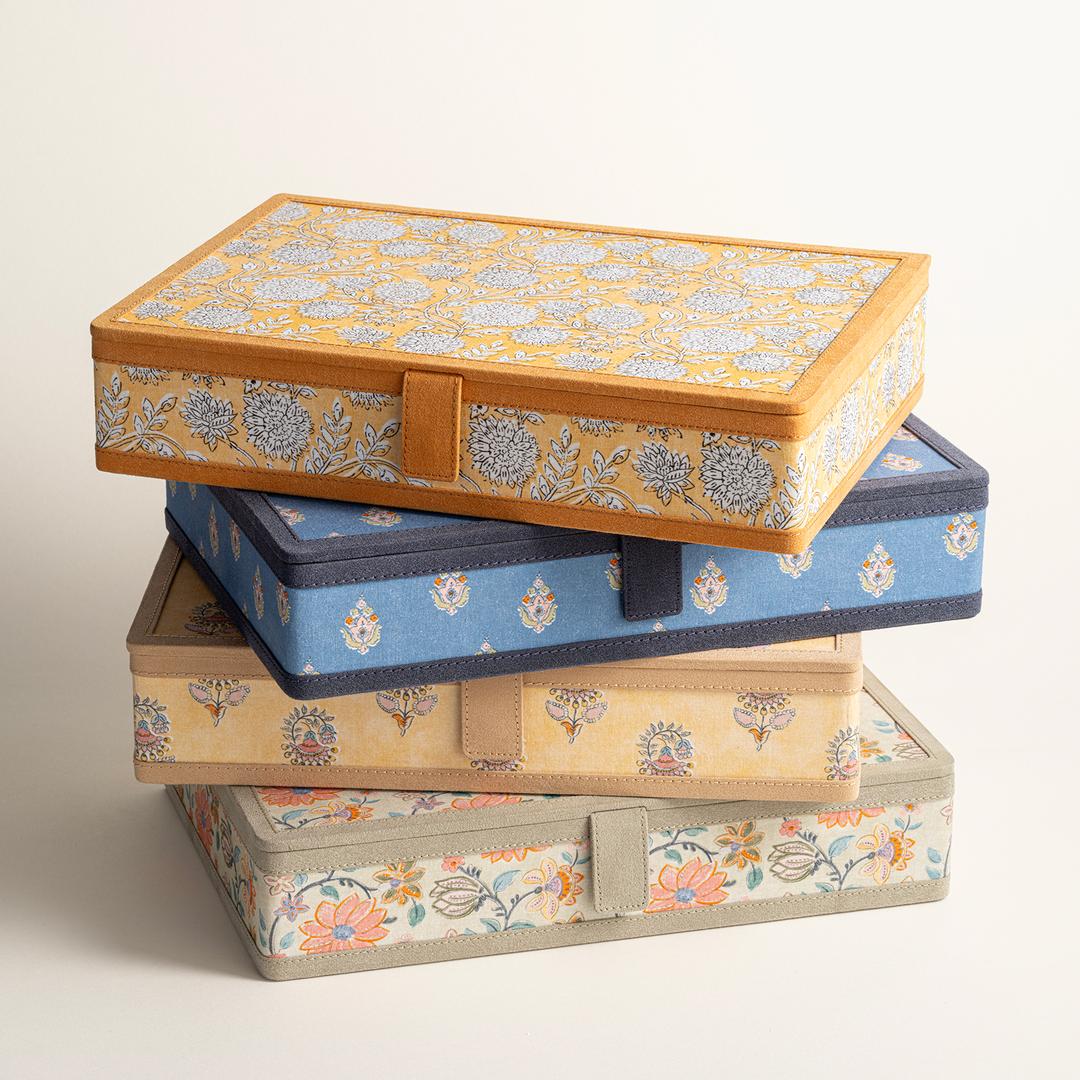 Noıda Baskılı Pamuk Dekoratif Kutu 32.80x21.60 Cm Yeşil