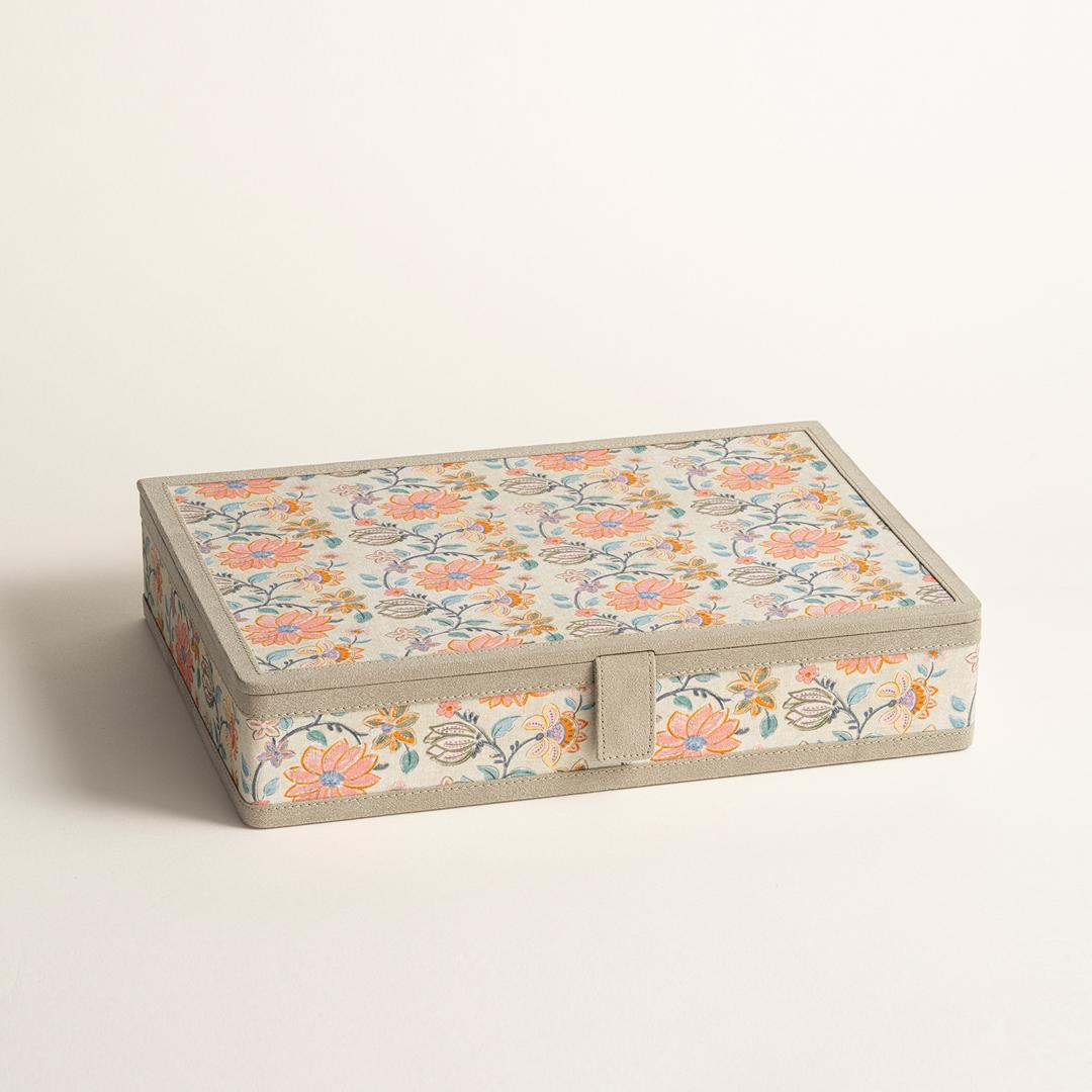 Noıda Baskılı Pamuk Dekoratif Kutu 32.80x21.60 Cm Yeşil