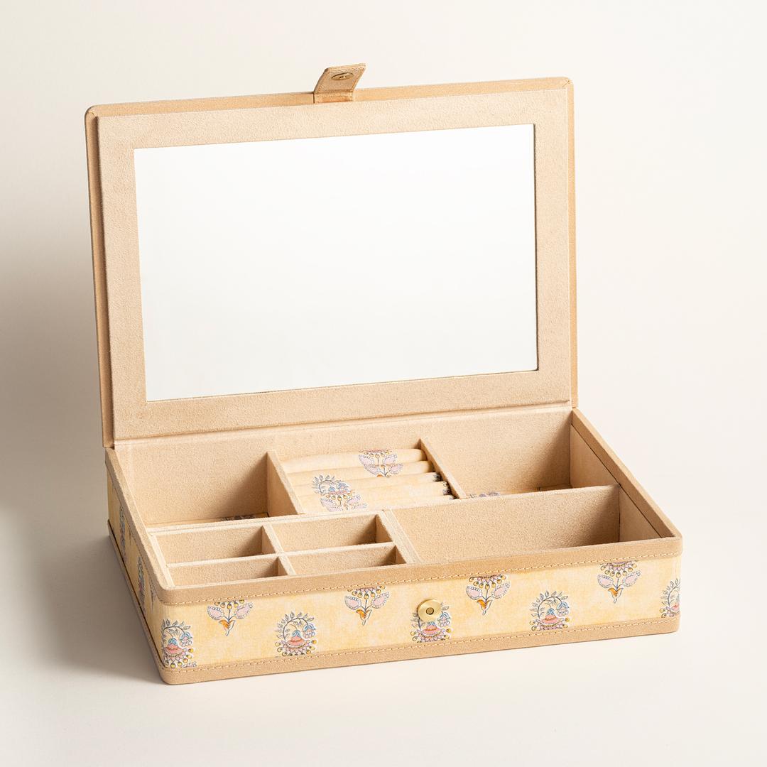 Noıda Baskılı Pamuk Dekoratif Kutu 32.80x21.60 Cm Açık Sarı