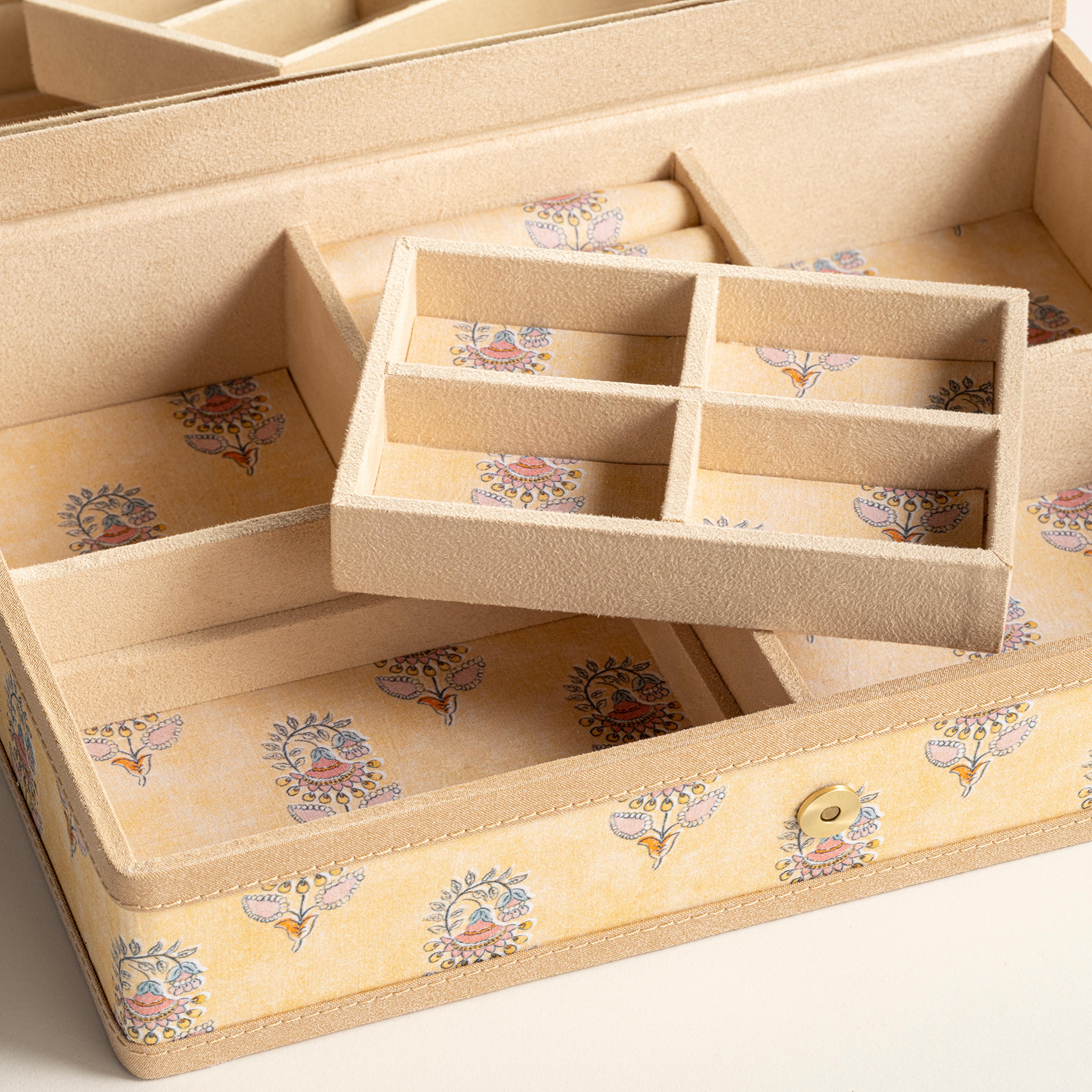 Noıda Baskılı Pamuk Dekoratif Kutu 32.80x21.60 Cm Açık Sarı