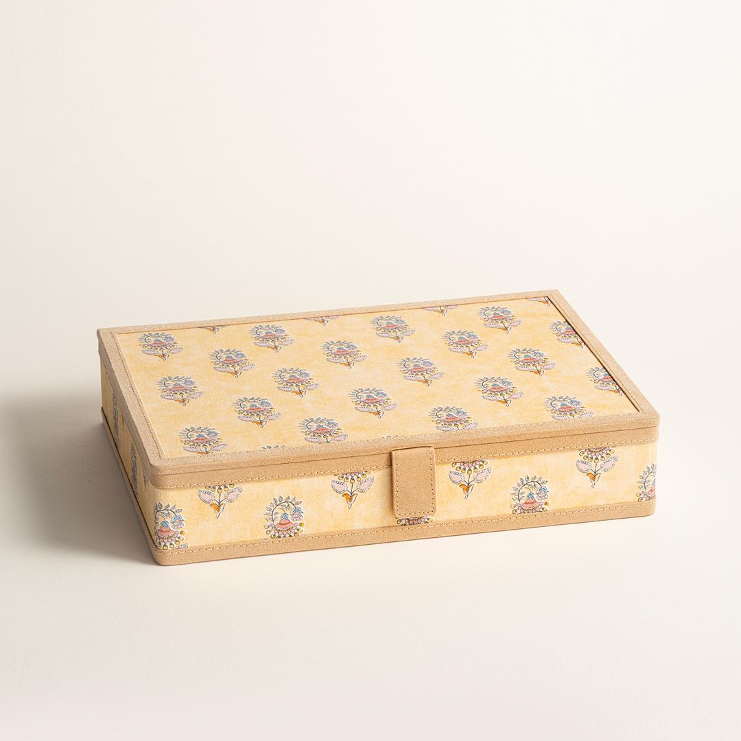 Noıda Baskılı Pamuk Dekoratif Kutu 32.80x21.60 Cm Açık Sarı