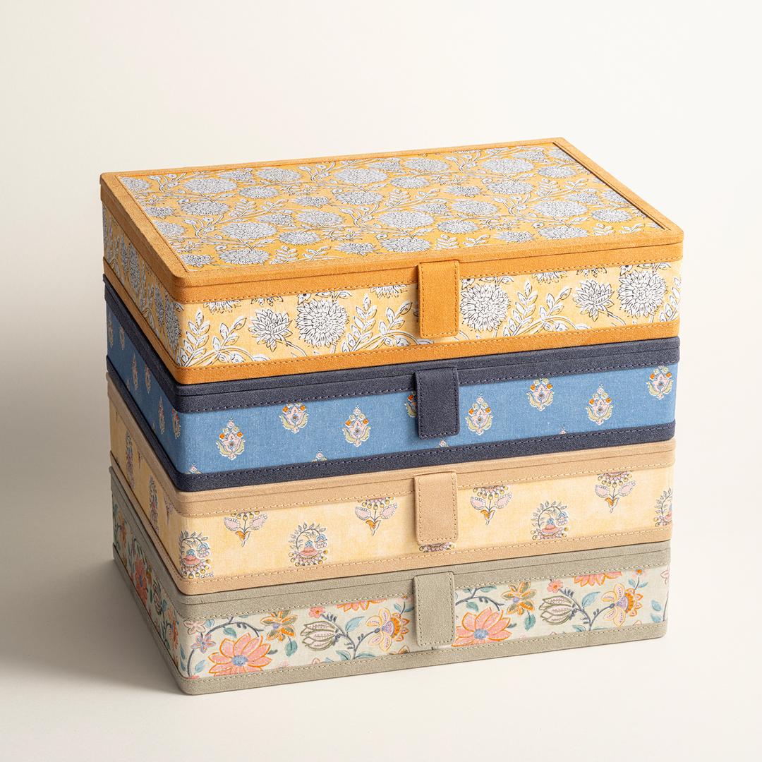 Noıda Baskılı Pamuk Dekoratif Kutu 32.80x21.60 Cm Açık Sarı