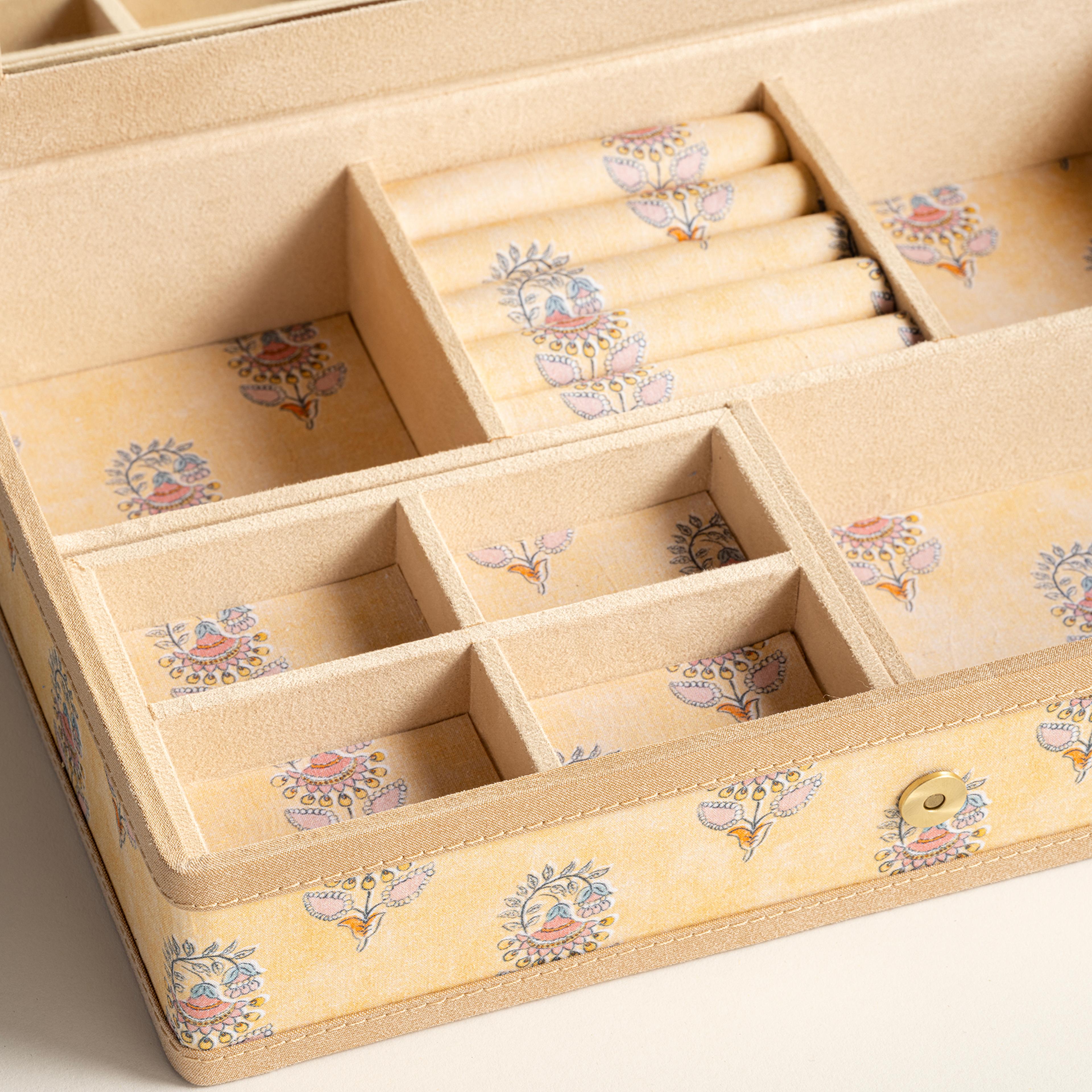 Noıda Baskılı Pamuk Dekoratif Kutu 32.80x21.60 Cm Açık Sarı