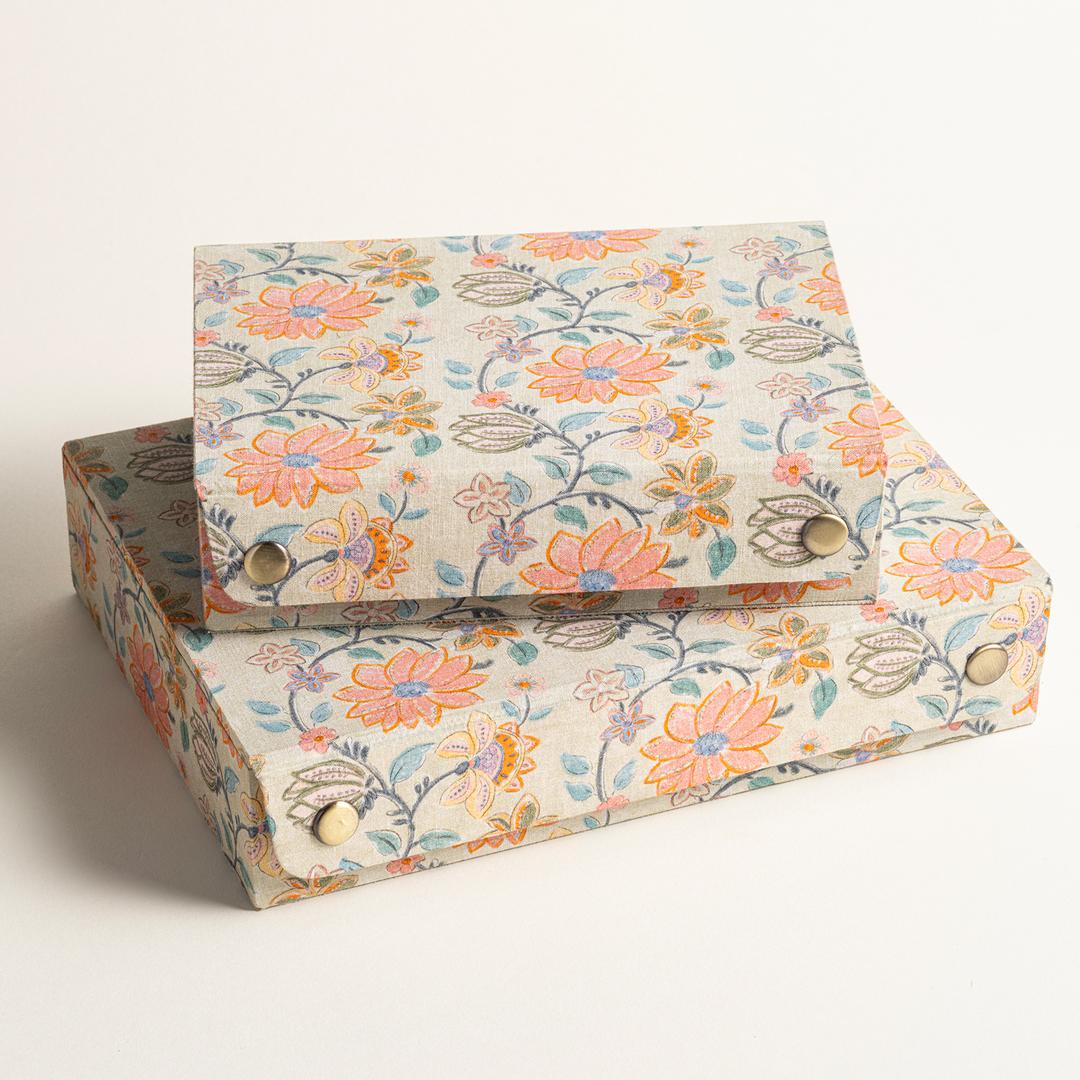 Noıda Baskılı Pamuk Dekoratif Kutu 22.20x16.80 Cm Yeşil