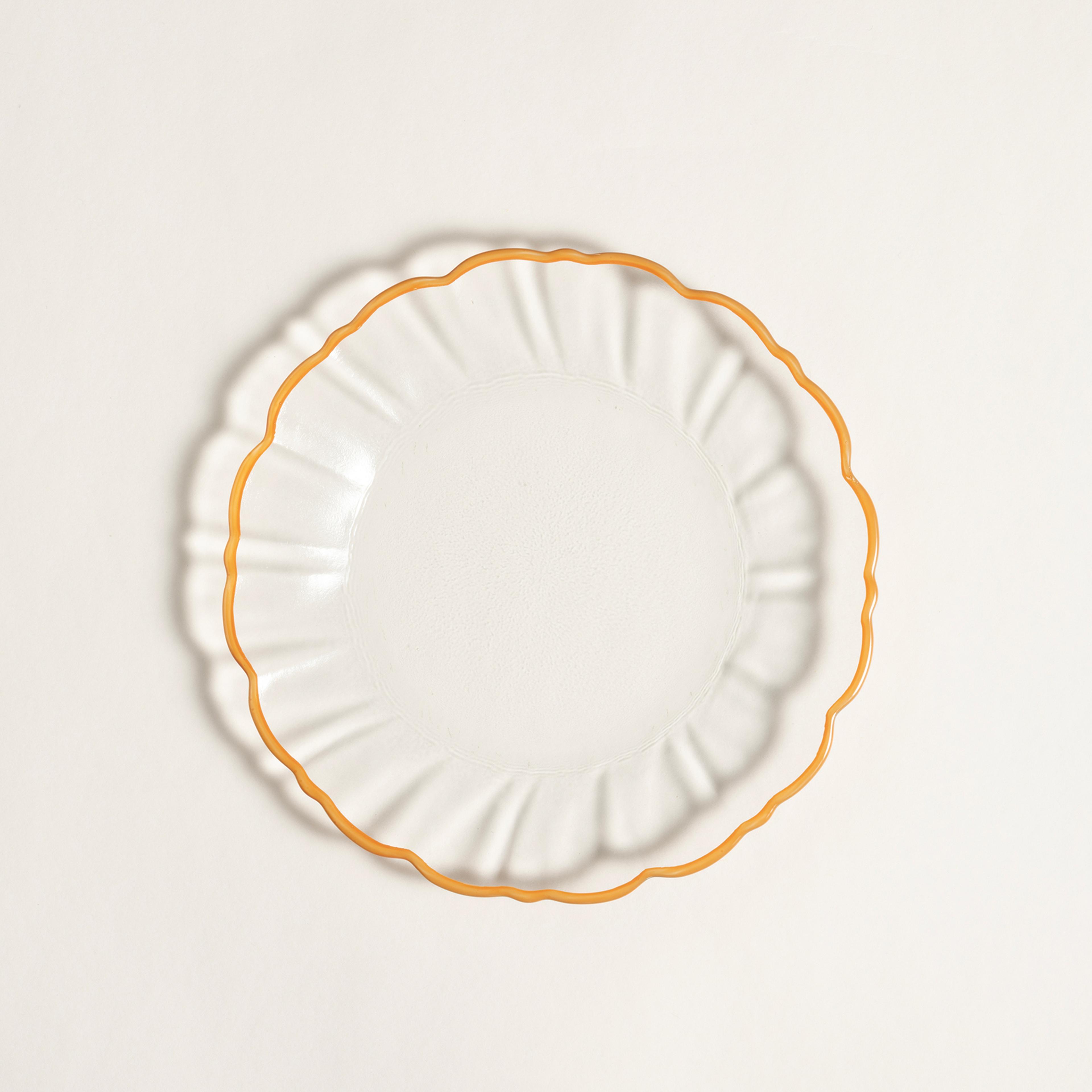 Balat Cam Pasta Tabağı 21x21x2 Cm Şeffaf - Turuncu