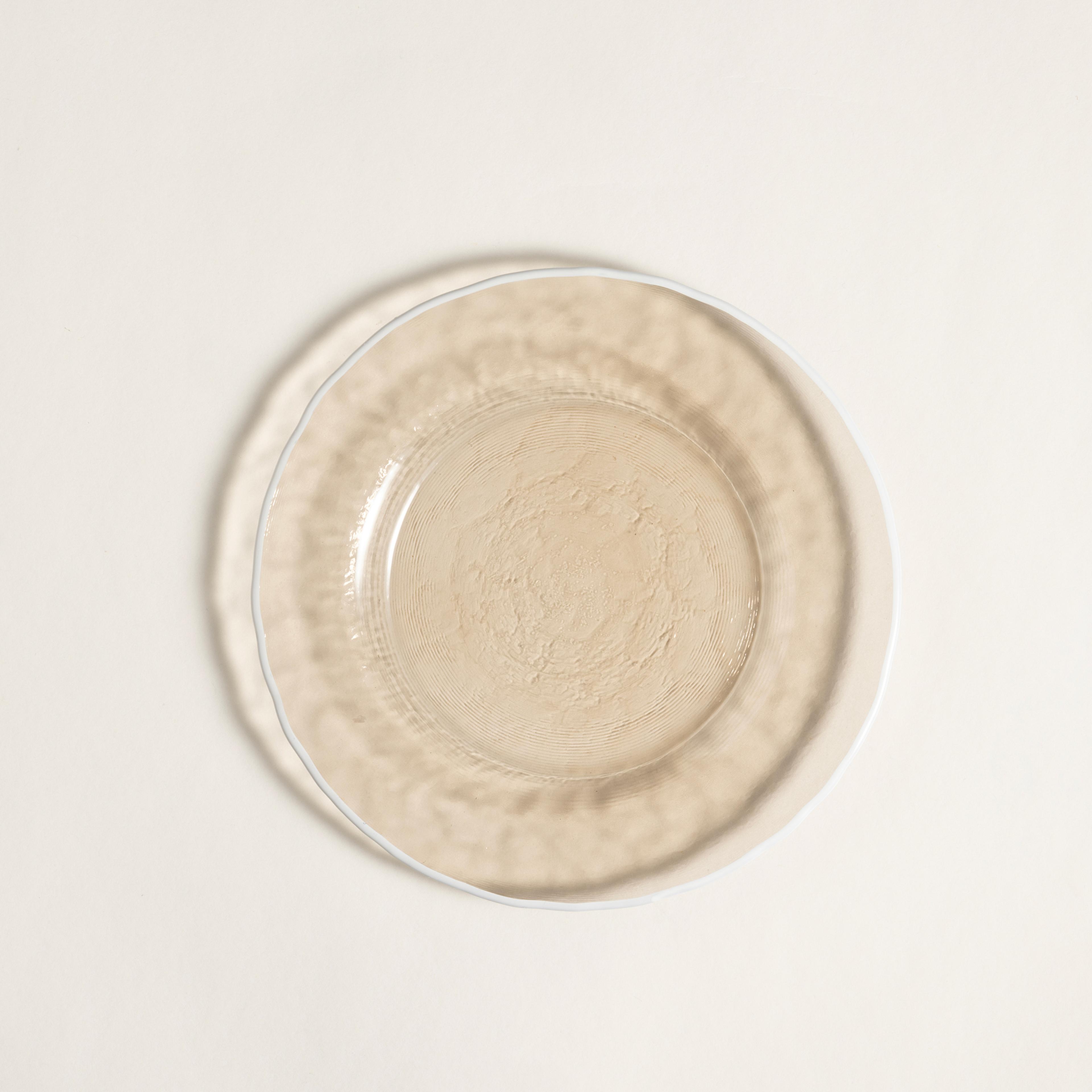 Balat Cam Pasta Tabağı 21x21x2 Cm Beyaz - Bej