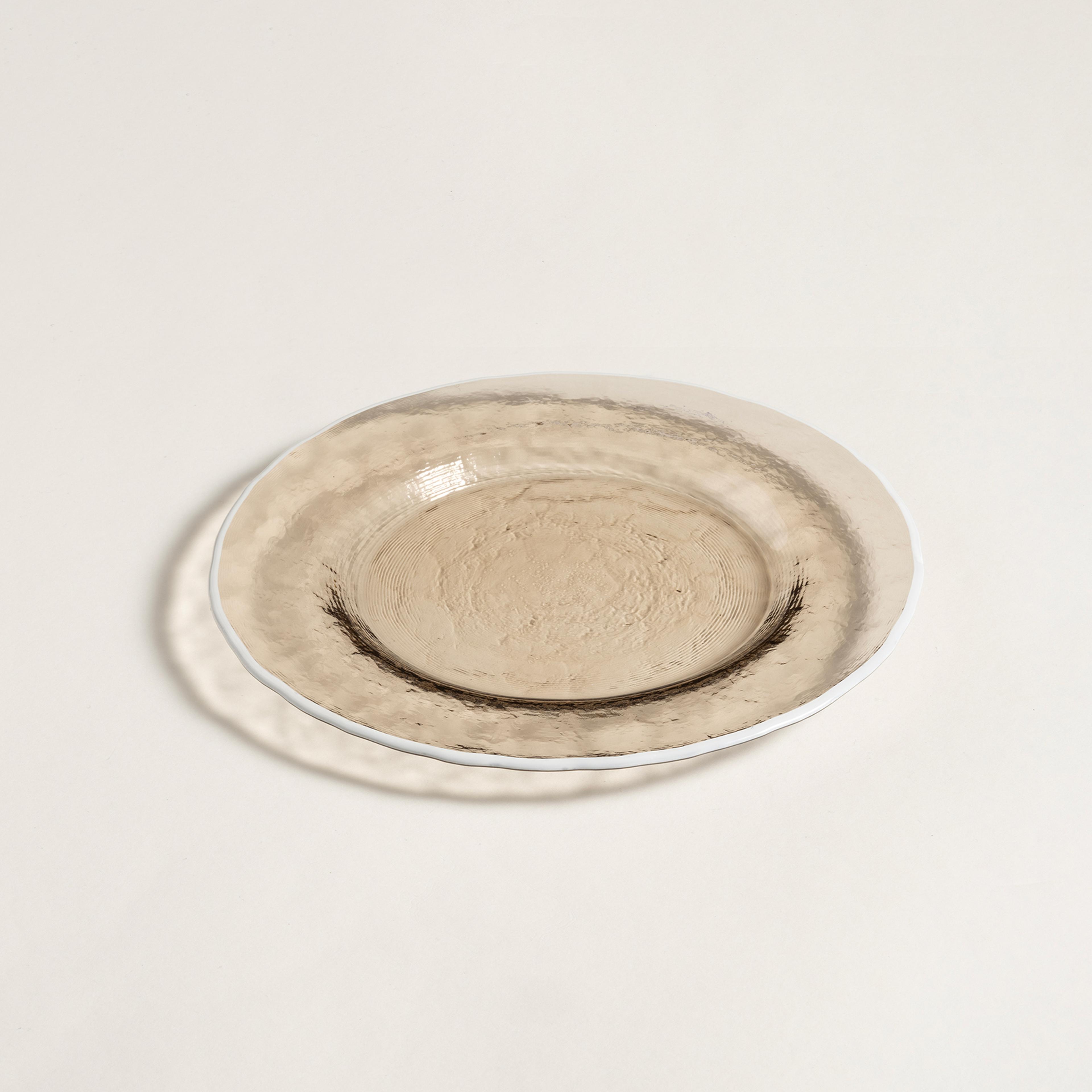 Balat Cam Pasta Tabağı 21x21x2 Cm Beyaz - Bej