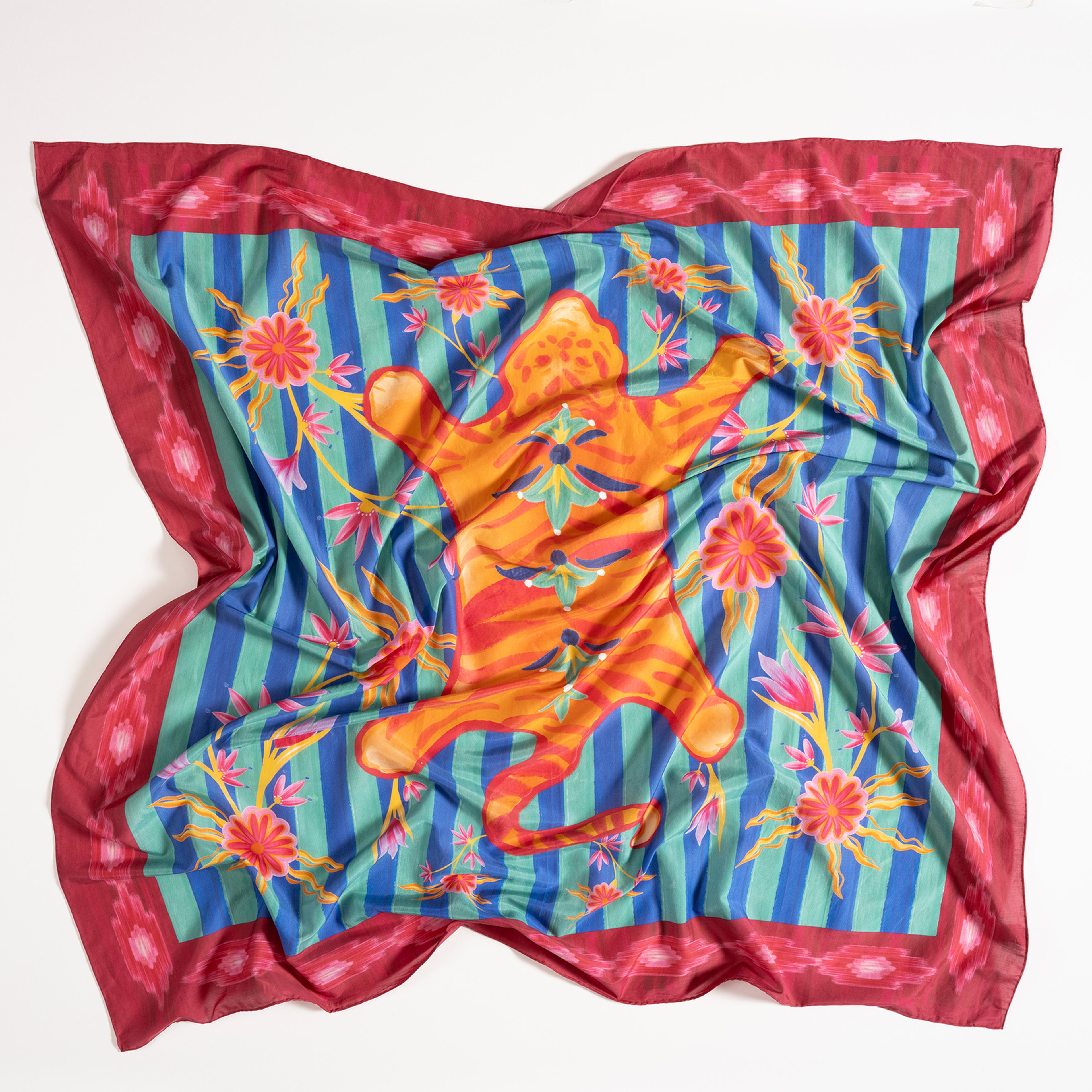 Pera Dijital Baskılı Pamuk Pamuk İpek Pareo 140x140 Cm Yeşil-mavi