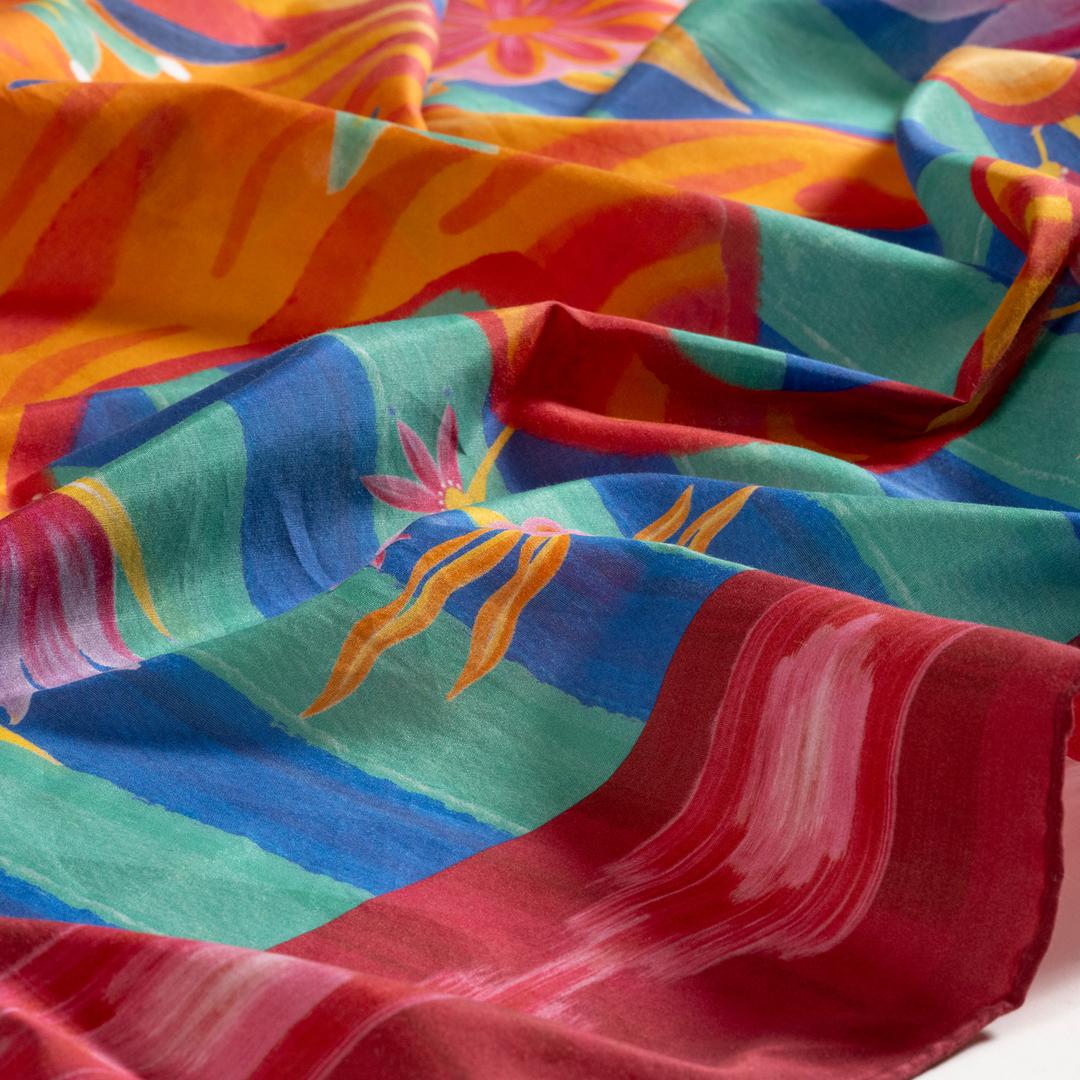 Pera Dijital Baskılı Pamuk Pamuk İpek Pareo 140x140 Cm Yeşil-mavi