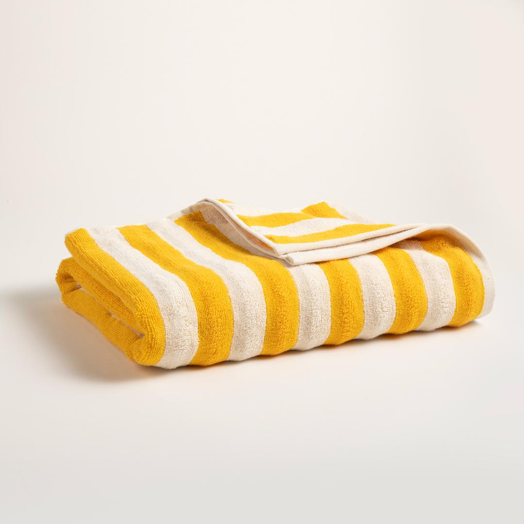 Ornaz İplik Boyalı Çizgili Pamuk %100 Pamuk Banyo Havlusu 90x150 Cm Natürel - Sarı