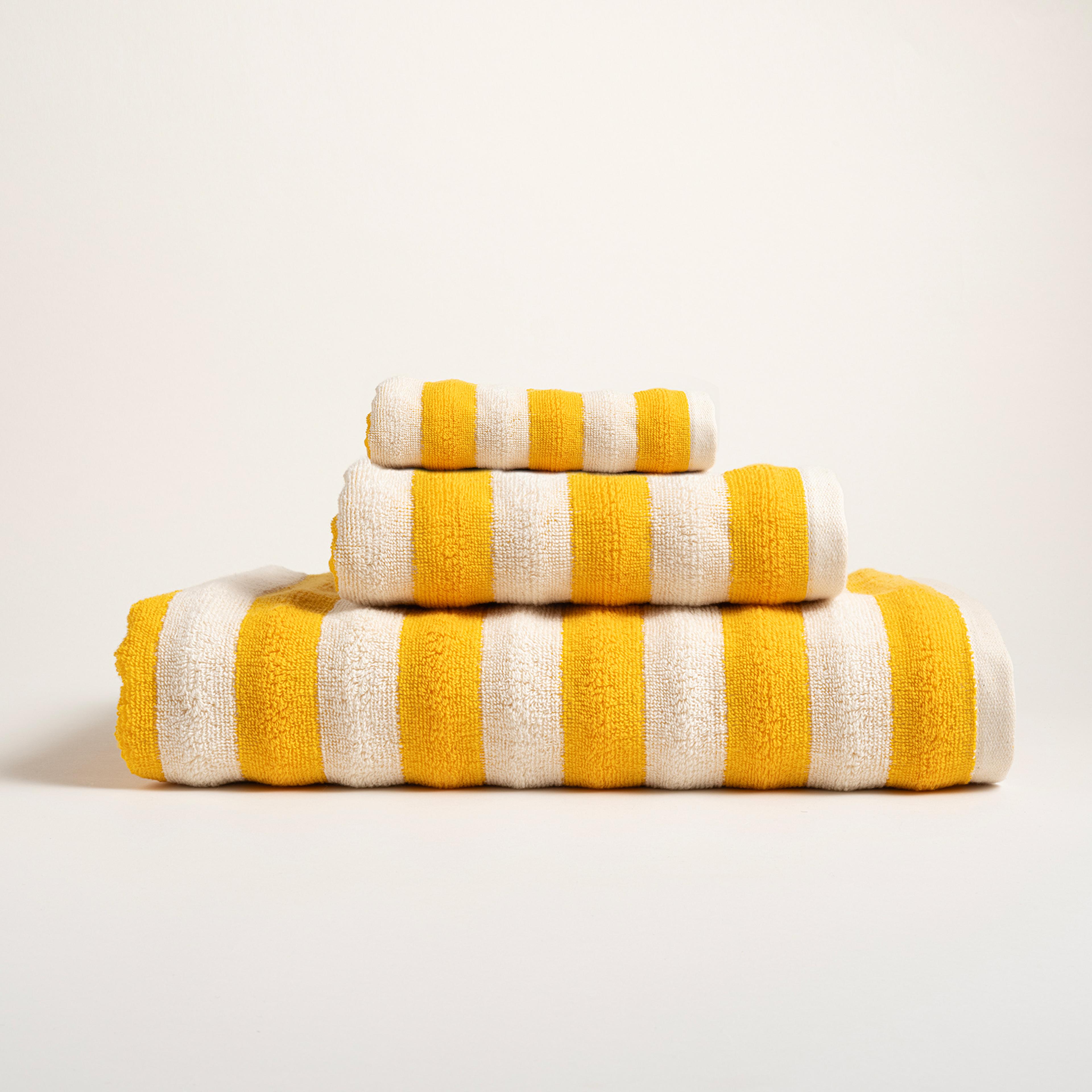 Ornaz İplik Boyalı Çizgili Pamuk %100 Pamuk Banyo Havlusu 90x150 Cm Natürel - Sarı