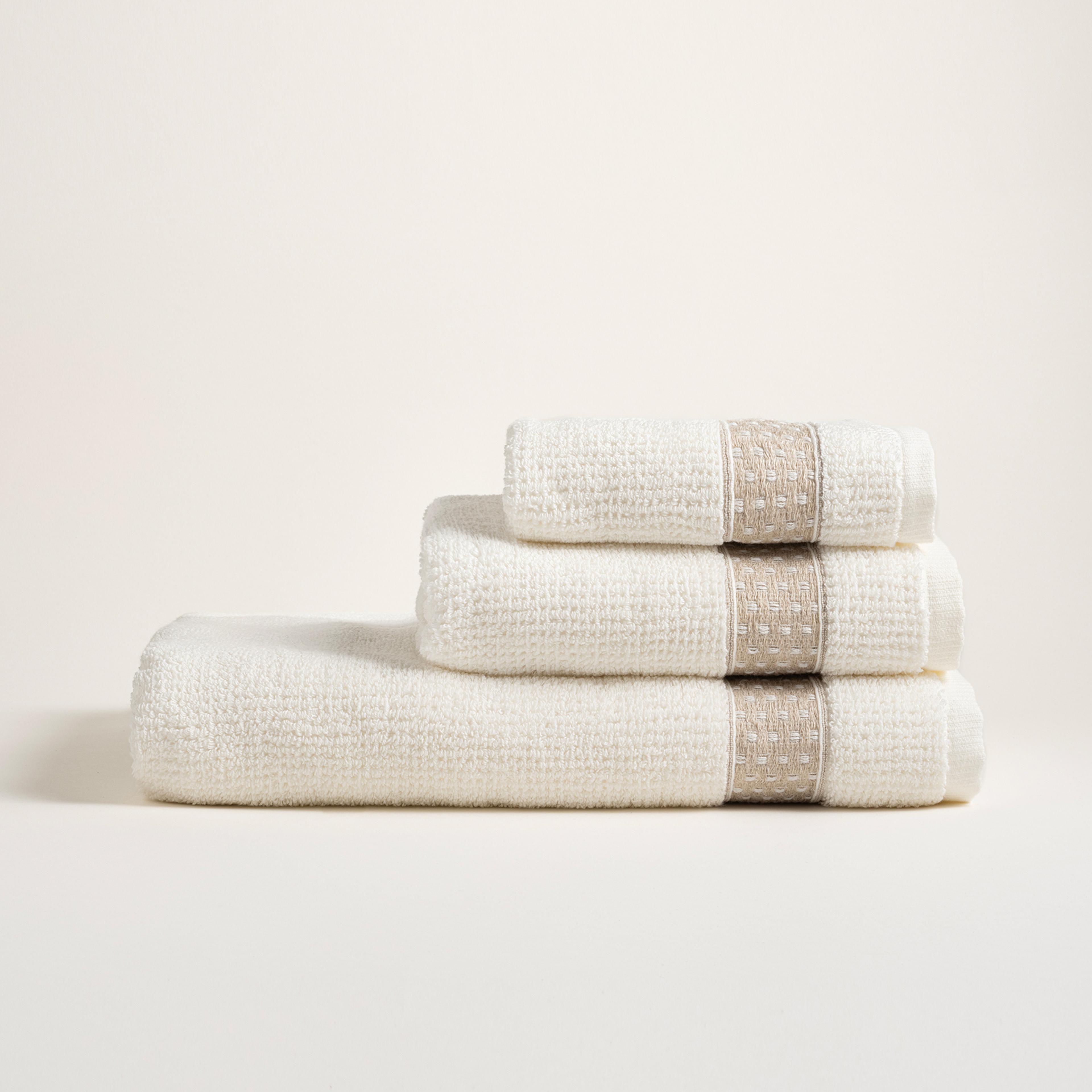 Vıseu Dar Jakar Bordürlü Pamuk %100 Pamuk El Havlusu 30x50 Cm Ekru