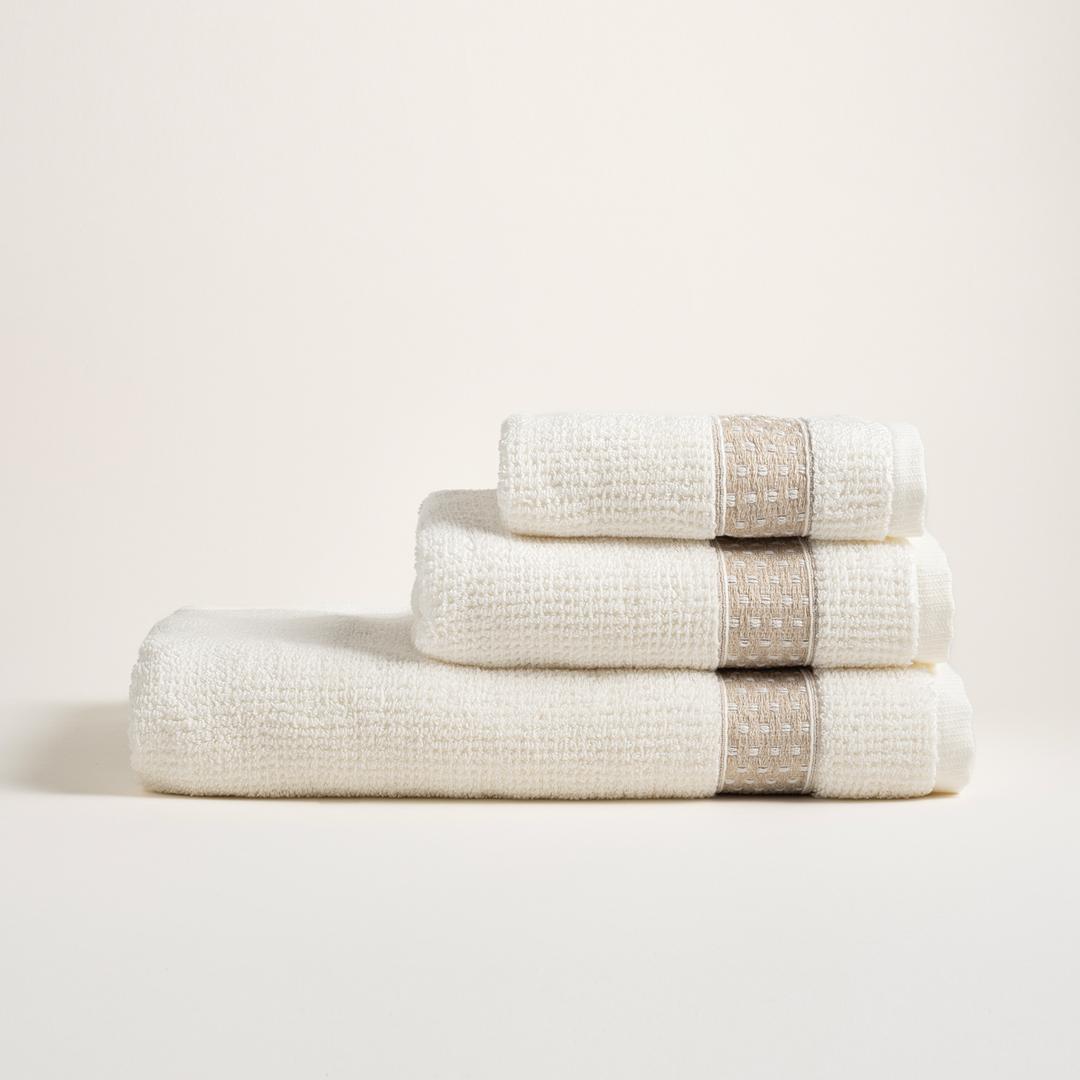 Vıseu Dar Jakar Bordürlü Pamuk %100 Pamuk Yüz Havlusu 50x90 Cm Ekru