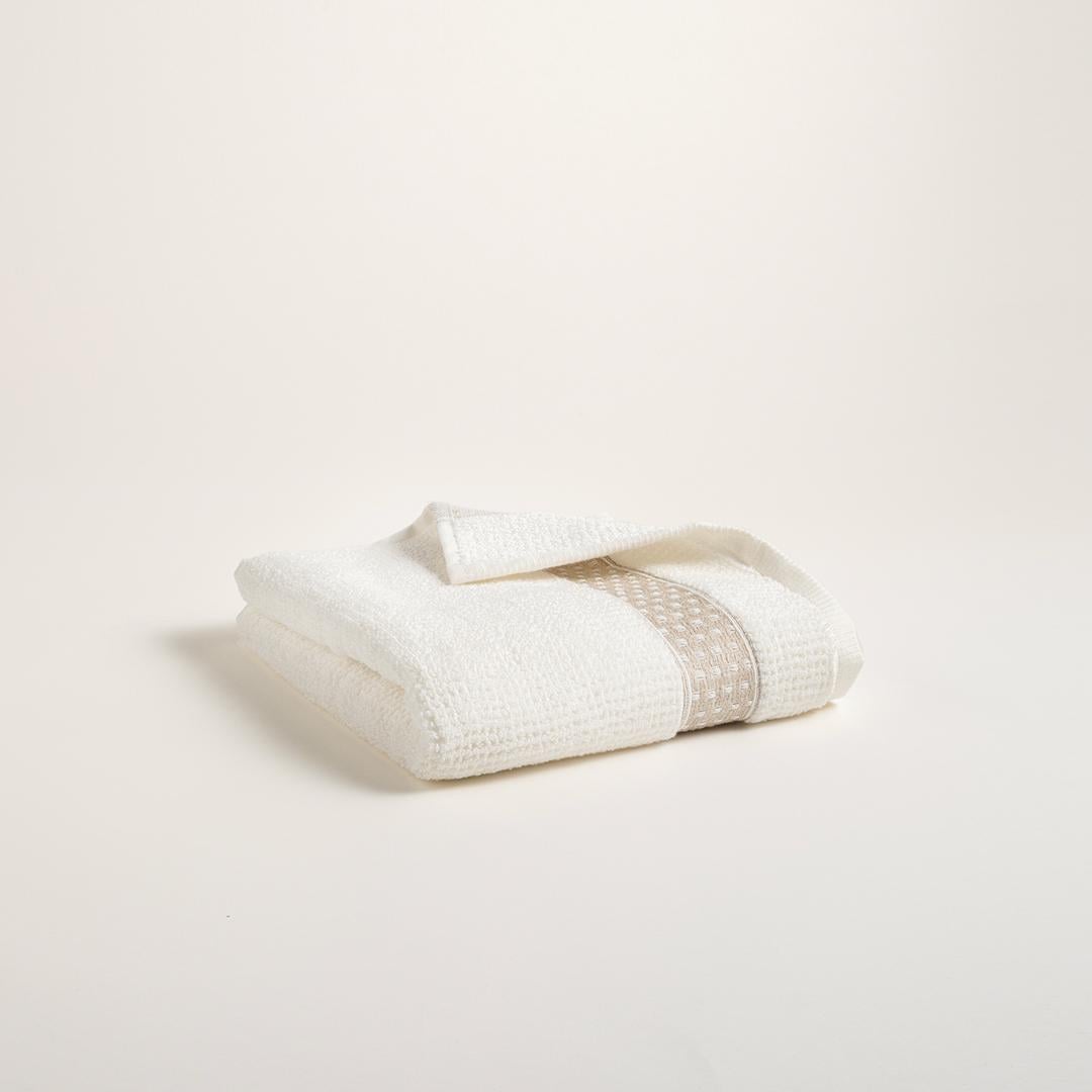 Vıseu Dar Jakar Bordürlü Pamuk %100 Pamuk Yüz Havlusu 50x90 Cm Ekru