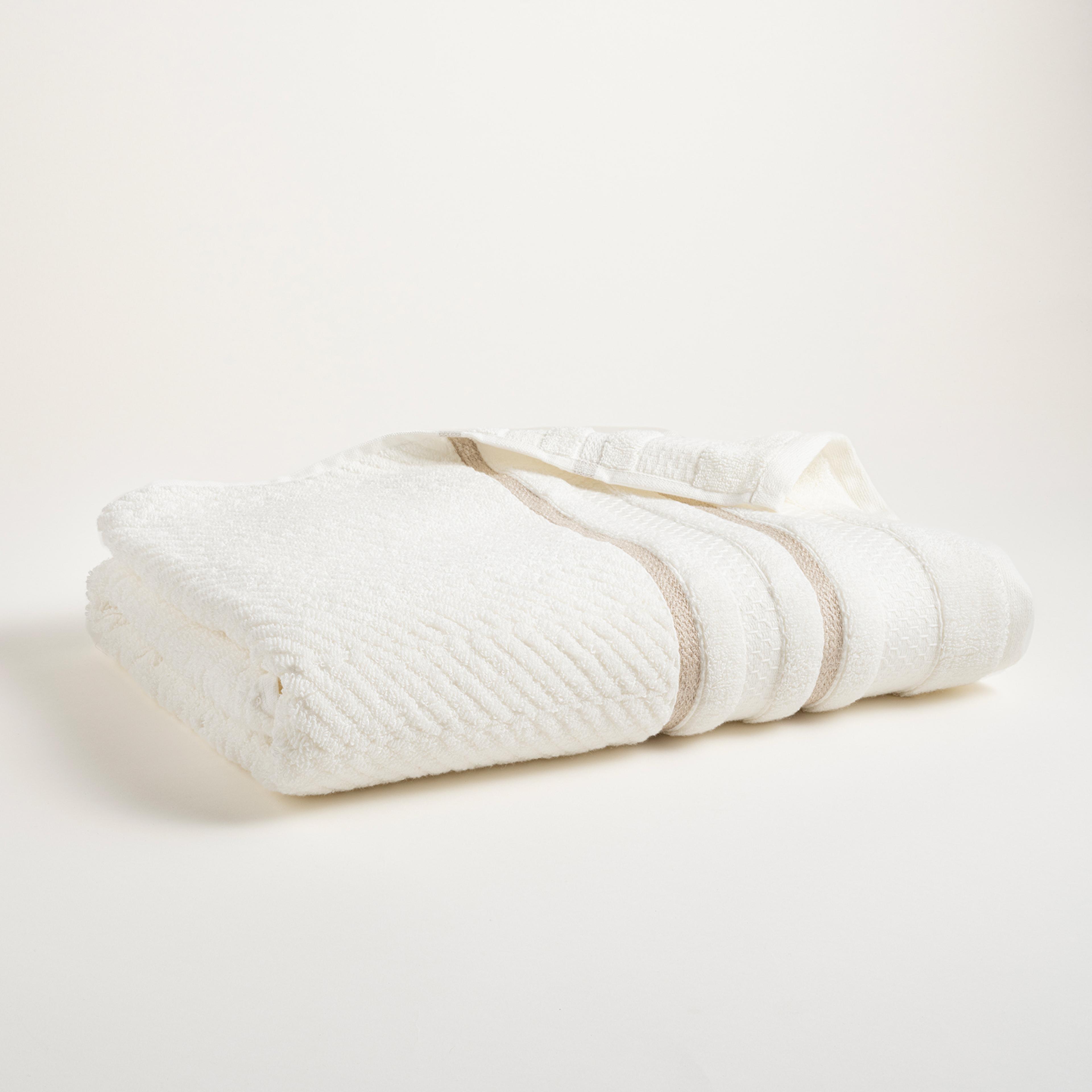 Vıseu Geniş Jakar Bordürlü Pamuk %100 Pamuk Banyo Havlusu 90x150 Cm Ekru