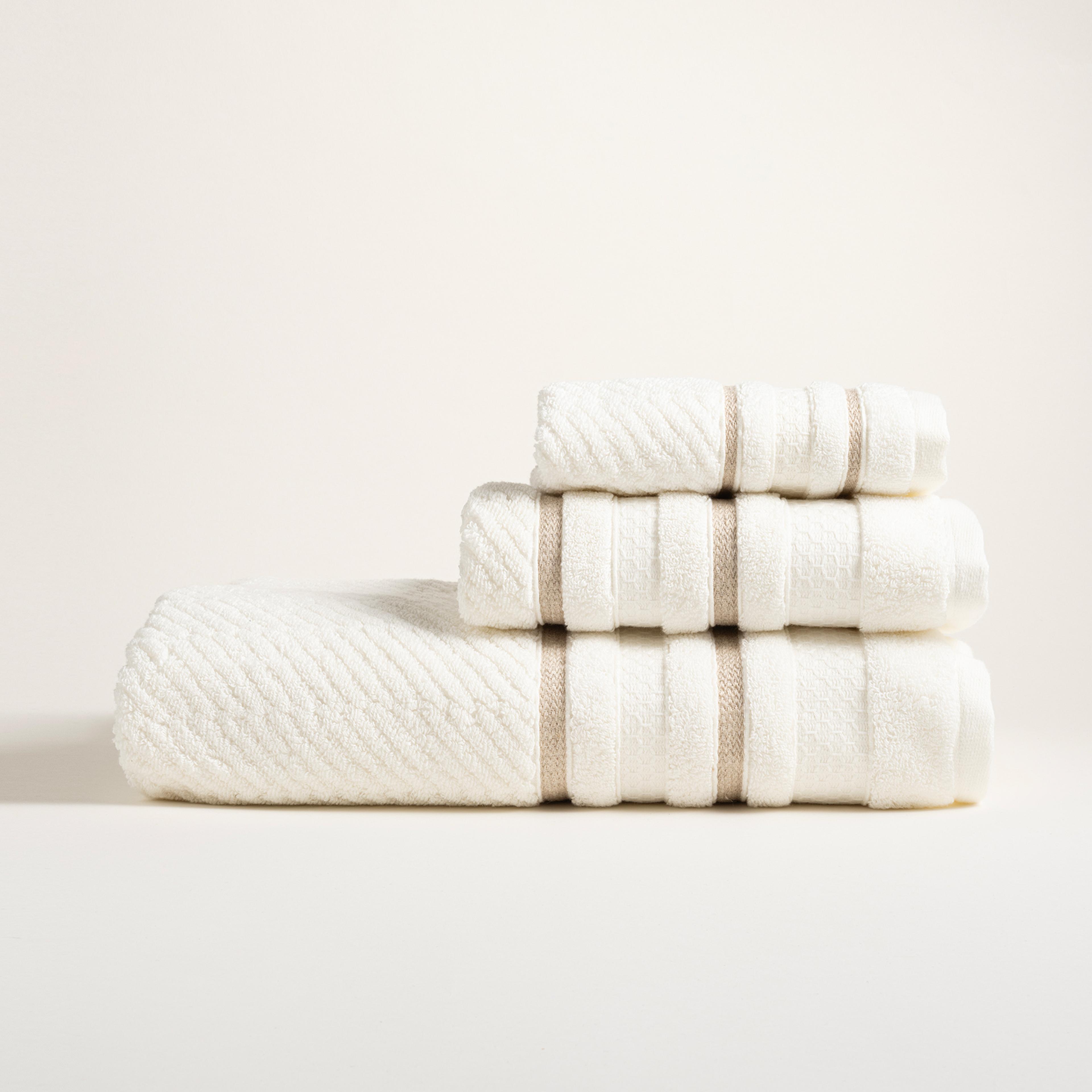 Vıseu Geniş Jakar Bordürlü Pamuk %100 Pamuk Banyo Havlusu 90x150 Cm Ekru