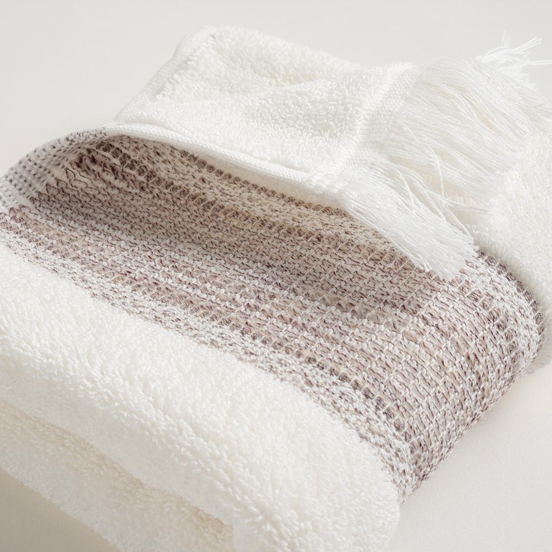 Vıseu Saçaklı Jakar Bordürlü Pamuk %100 Pamuk El Havlusu 30x50 Cm Ekru