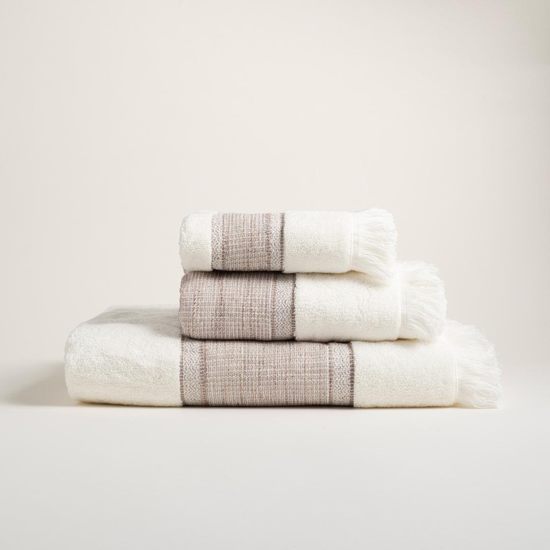 Vıseu Saçaklı Jakar Bordürlü Pamuk %100 Pamuk El Havlusu 30x50 Cm Ekru