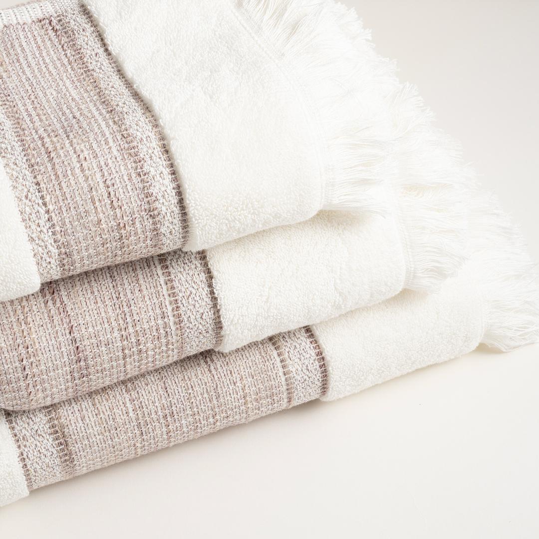 Vıseu Saçaklı Jakar Bordürlü Pamuk %100 Pamuk El Havlusu 30x50 Cm Ekru