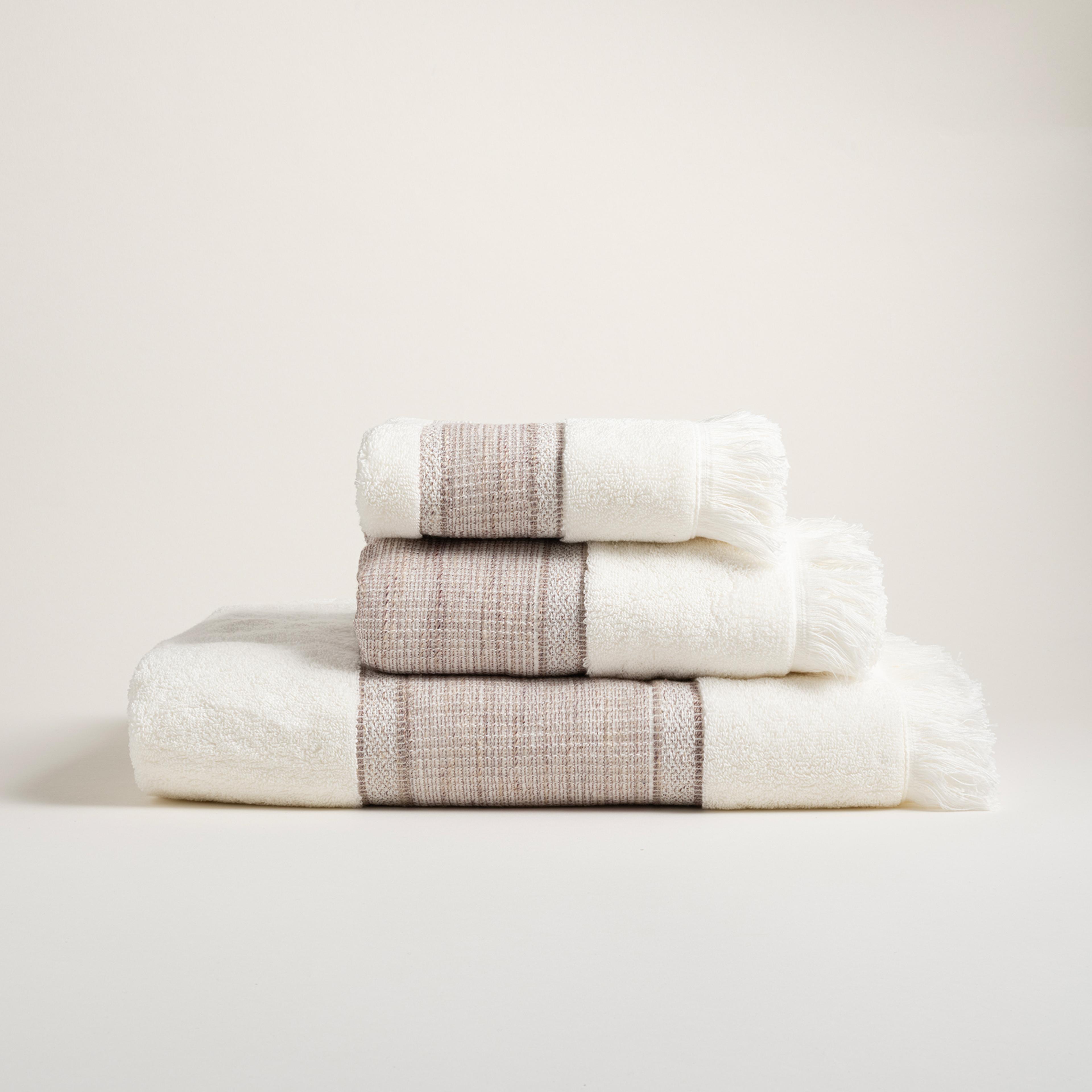 Vıseu Saçaklı Jakar Bordürlü Pamuk %100 Pamuk Yüz Havlusu 50x90 Cm Ekru