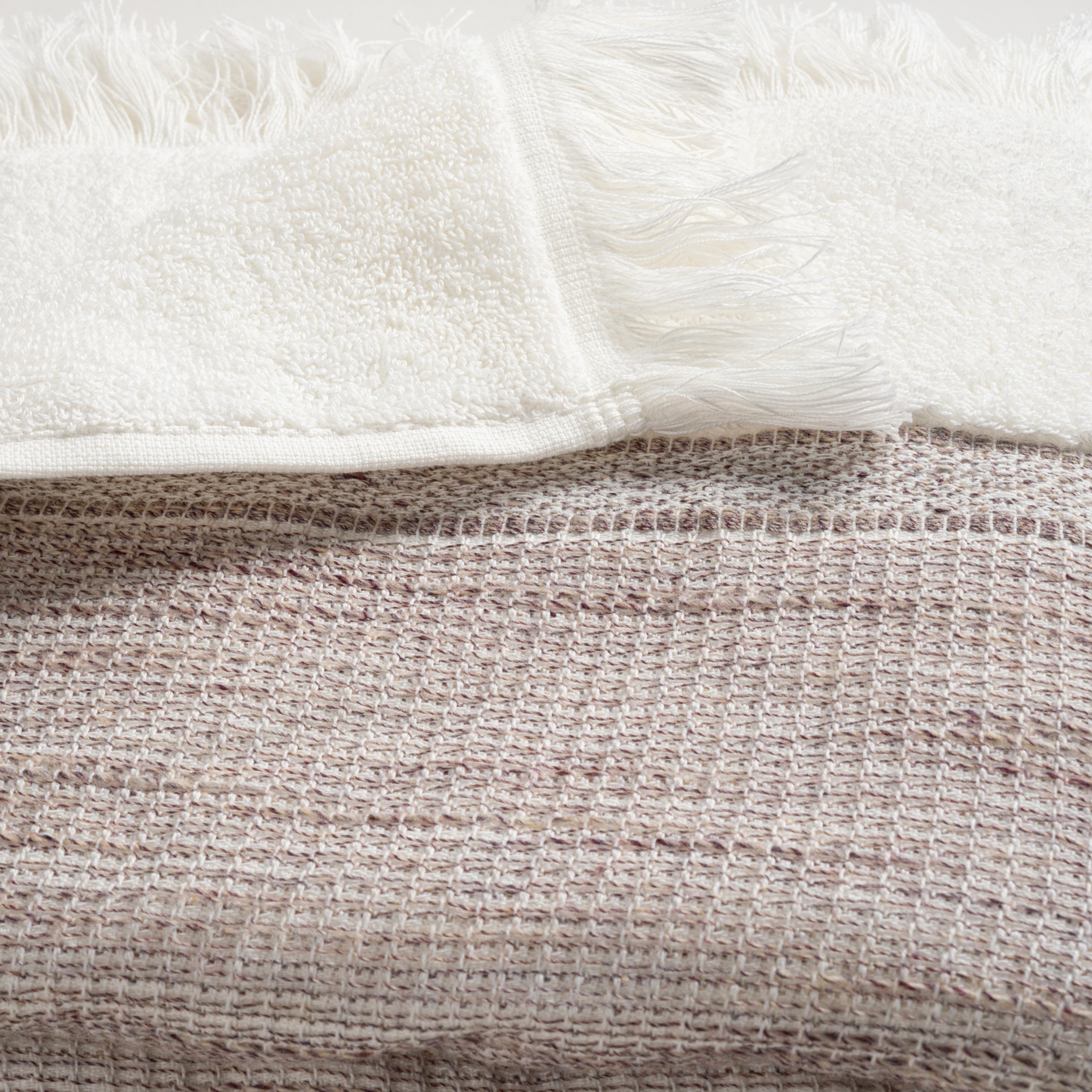 Vıseu Saçaklı Jakar Bordürlü Pamuk %100 Pamuk Yüz Havlusu 50x90 Cm Ekru