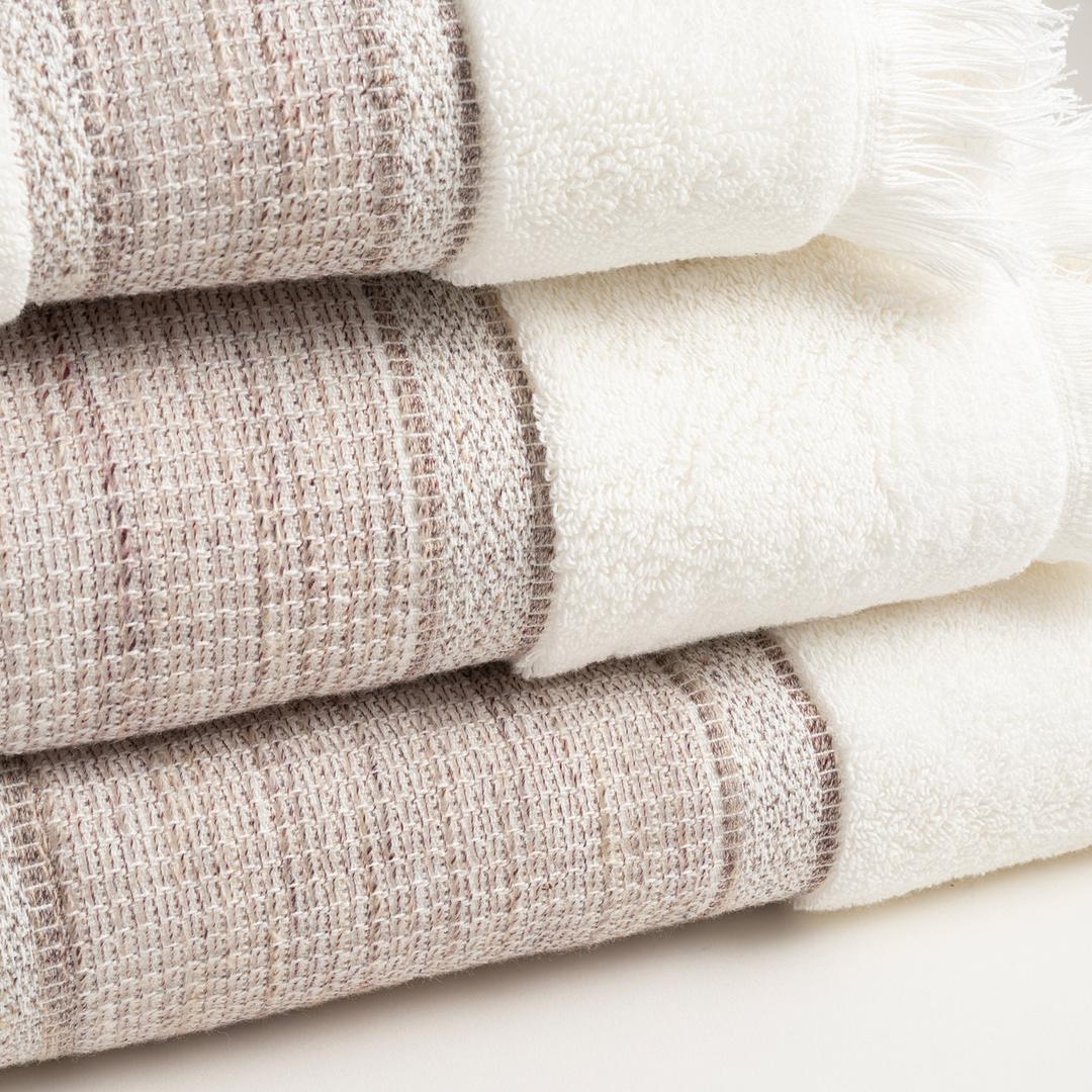 Vıseu Saçaklı Jakar Bordürlü Pamuk %100 Pamuk Yüz Havlusu 50x90 Cm Ekru