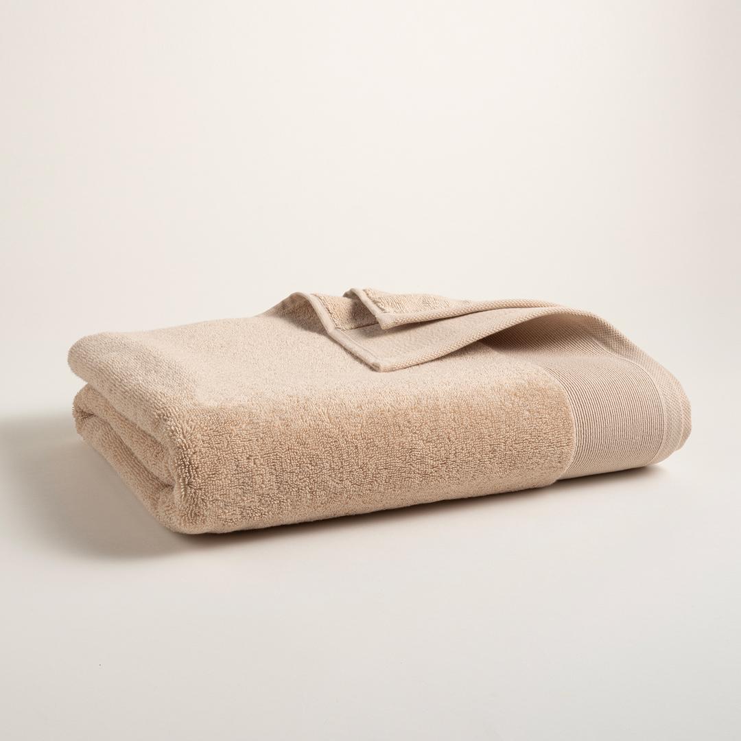 Solıd Bordürlü Pamuk %100 Pamuk Banyo Havlusu 90x150 Cm Kum Rengı