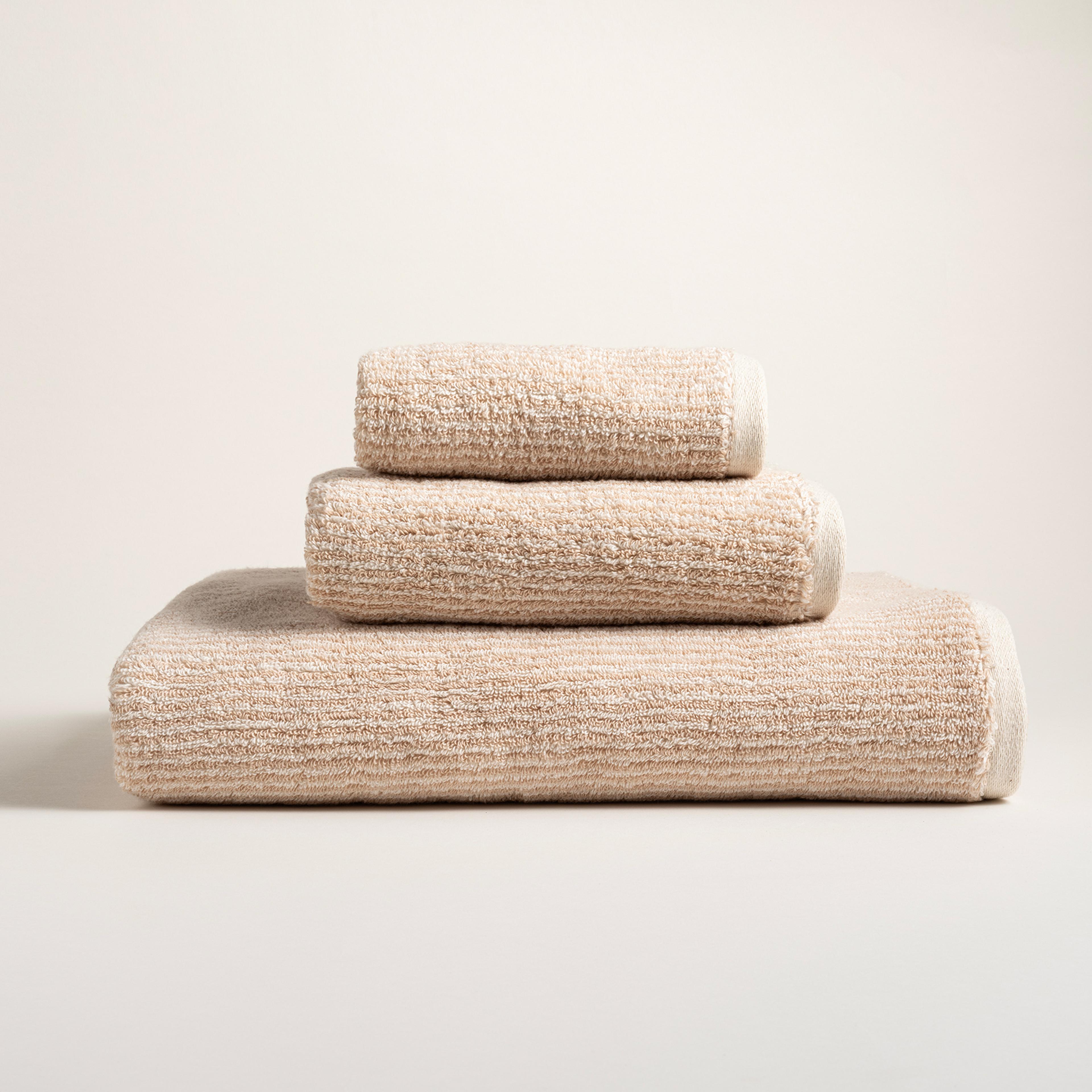 Solıd İplik Boyalı Çizgili Pamuk %100 Pamuk El Havlusu 30x50 Cm Natürel - Kum Rengı