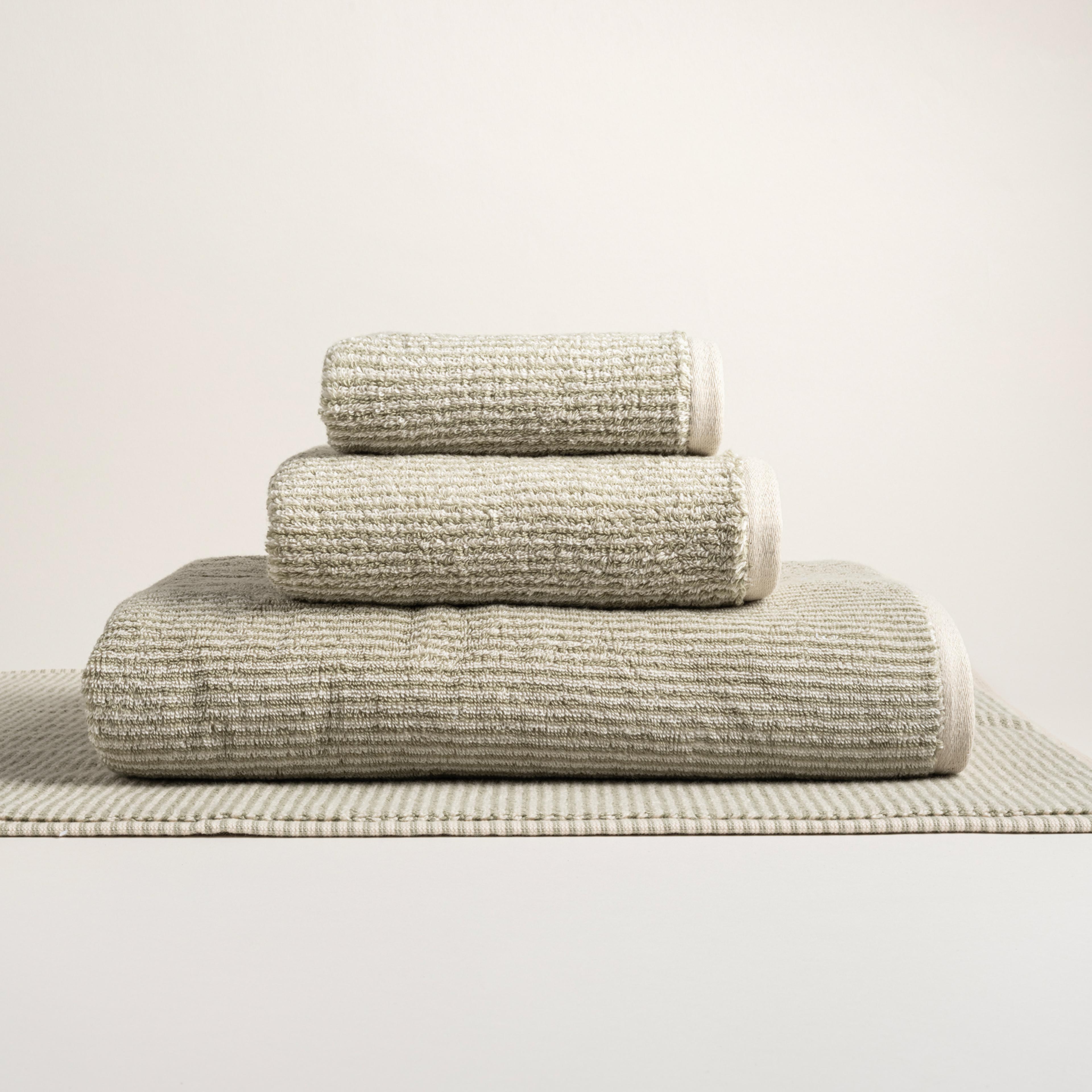 Solıd İplik Boyalı Çizgili Pamuk %100 Pamuk El Havlusu 30x50 Cm Natürel - Yeşil