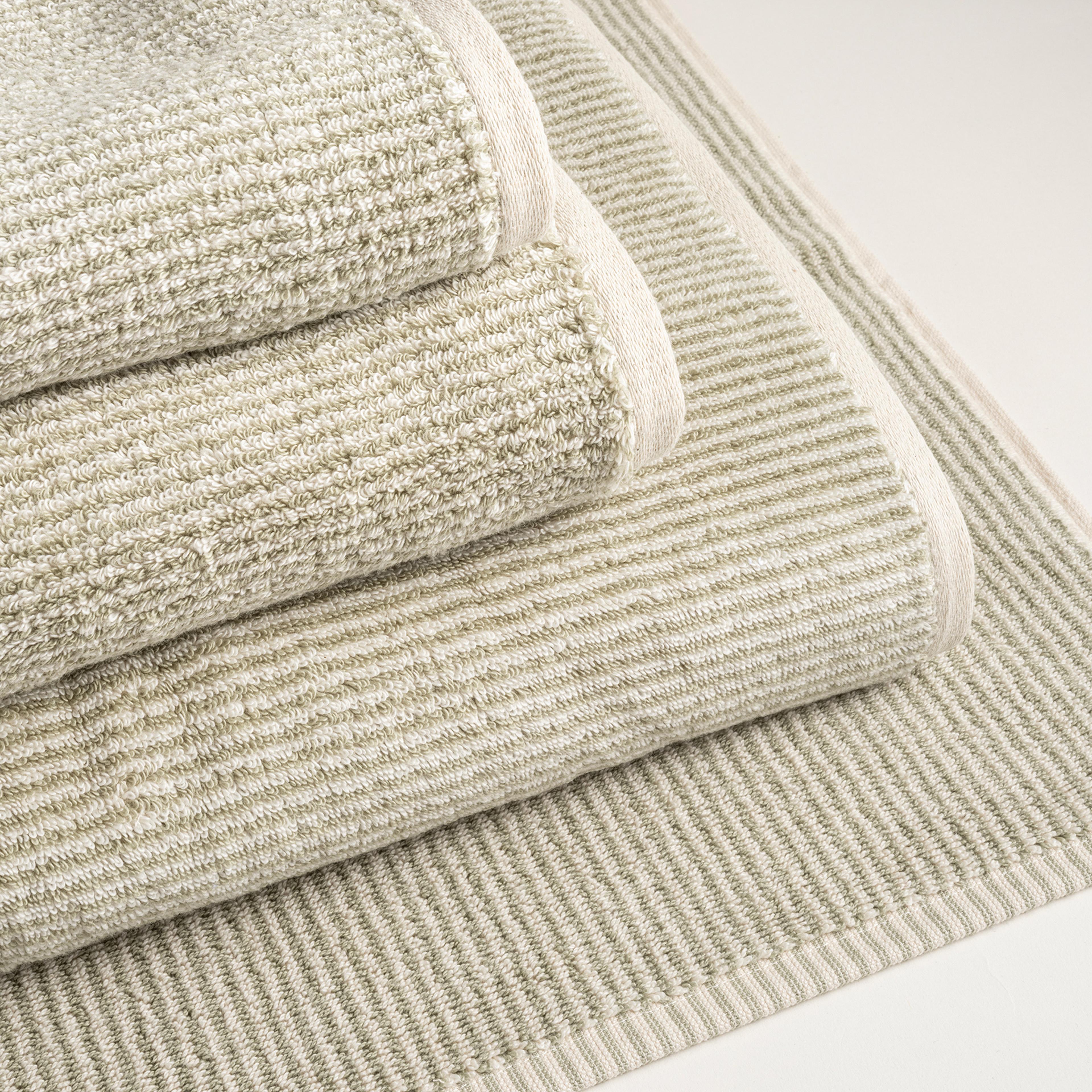 Solıd İplik Boyalı Çizgili Pamuk %100 Pamuk El Havlusu 30x50 Cm Natürel - Yeşil