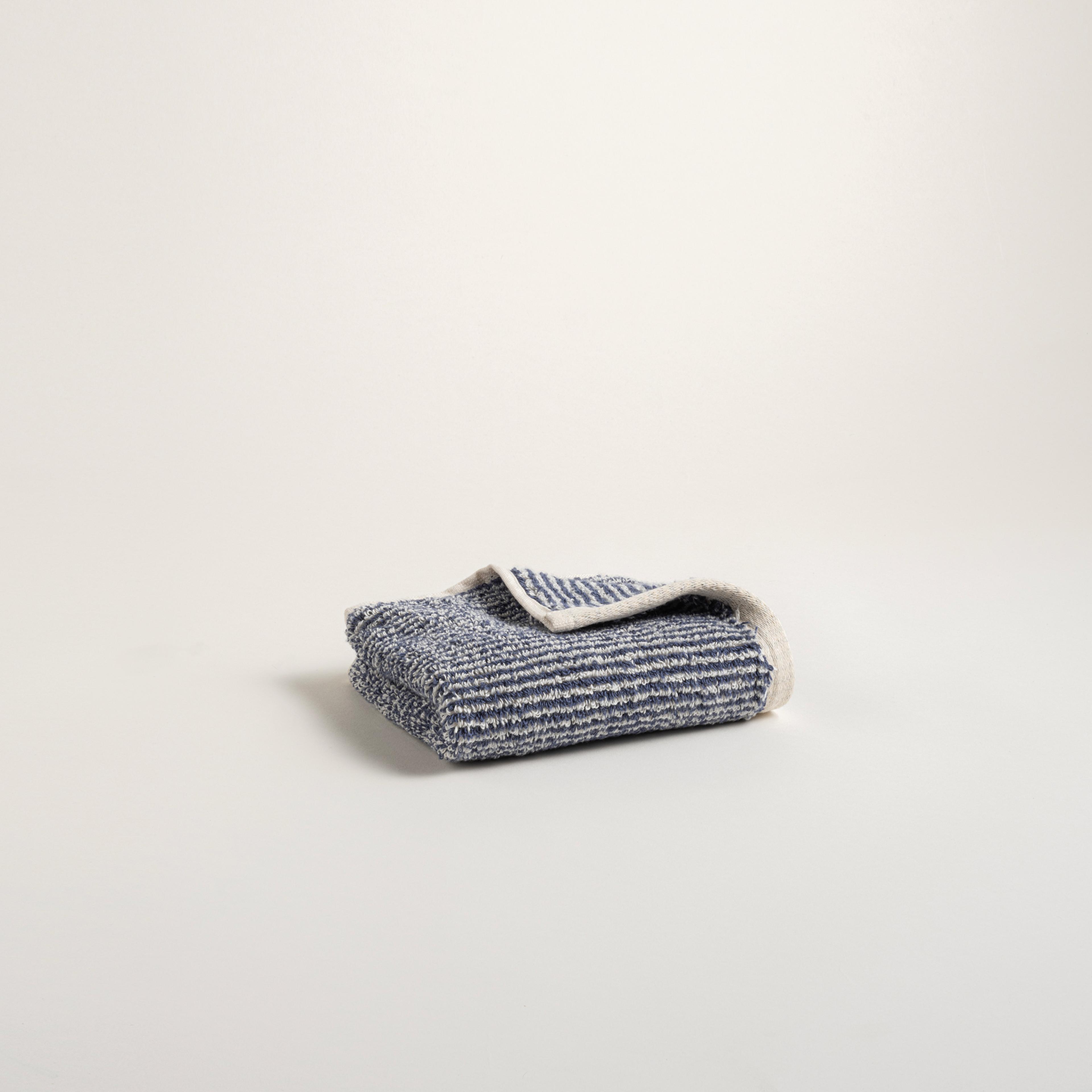 Solıd İplik Boyalı Çizgili Pamuk %100 Pamuk El Havlusu 30x50 Cm Natürel - Lacıvert