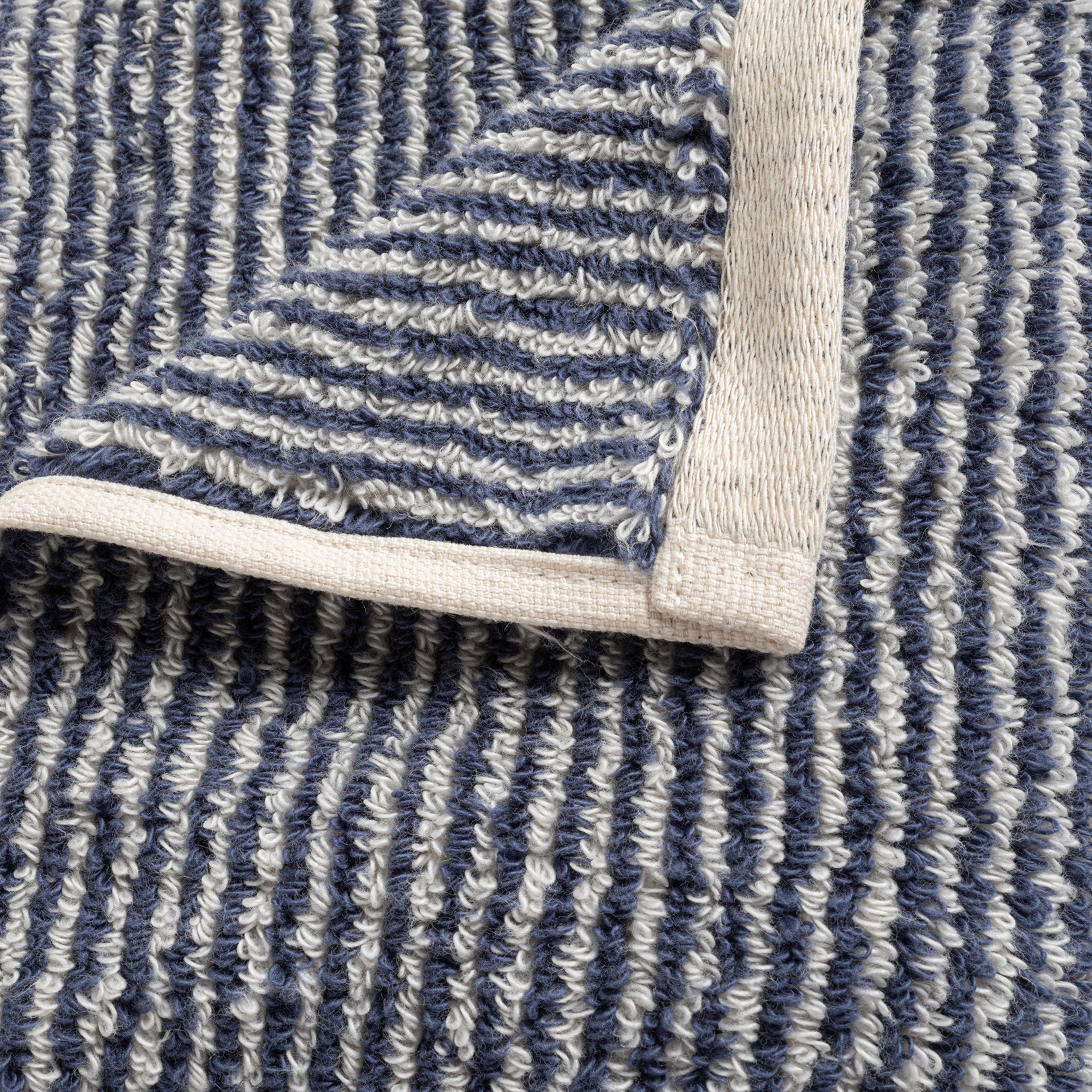 Solıd İplik Boyalı Çizgili Pamuk %100 Pamuk El Havlusu 30x50 Cm Natürel - Lacıvert