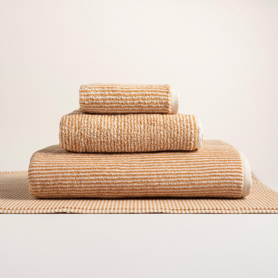 Solıd İplik Boyalı Çizgili Pamuk %100 Pamuk Yüz Havlusu 50x90 Cm Natürel - Tarçın